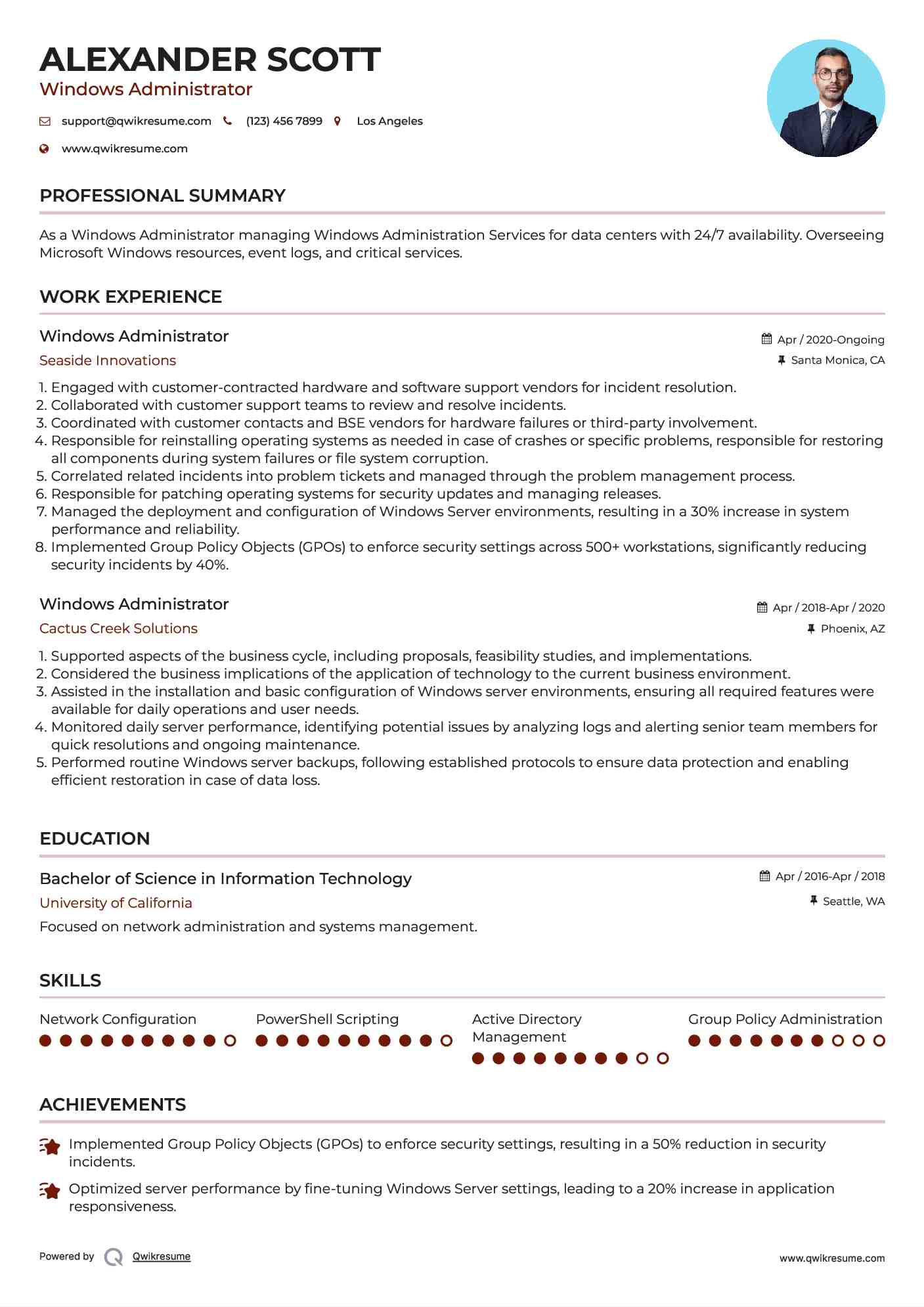 Windows Administrator Resume Template