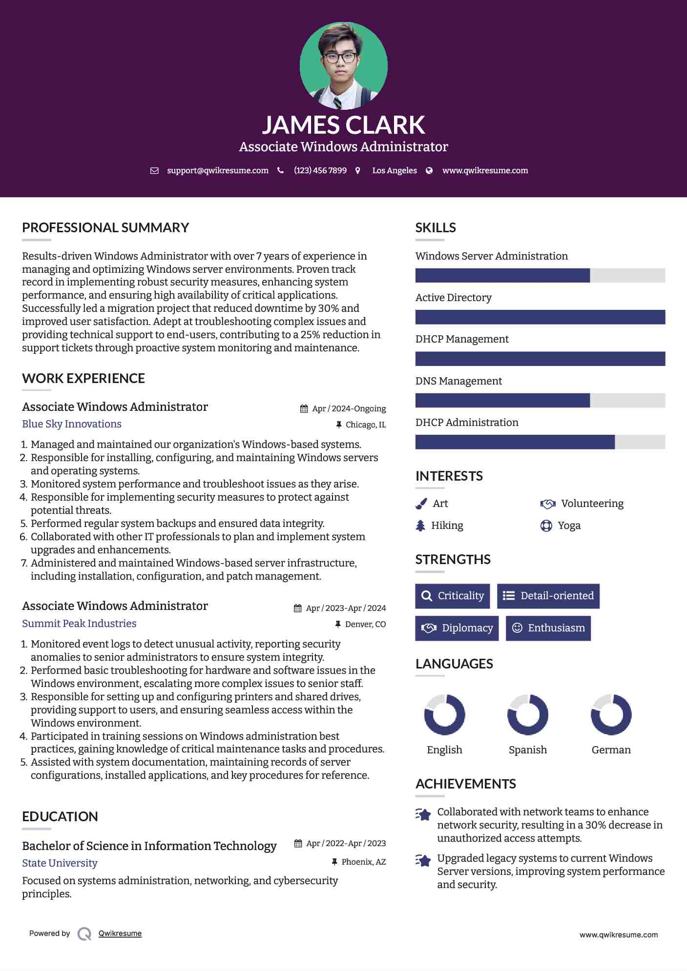 Associate Windows Administrator Resume Sample