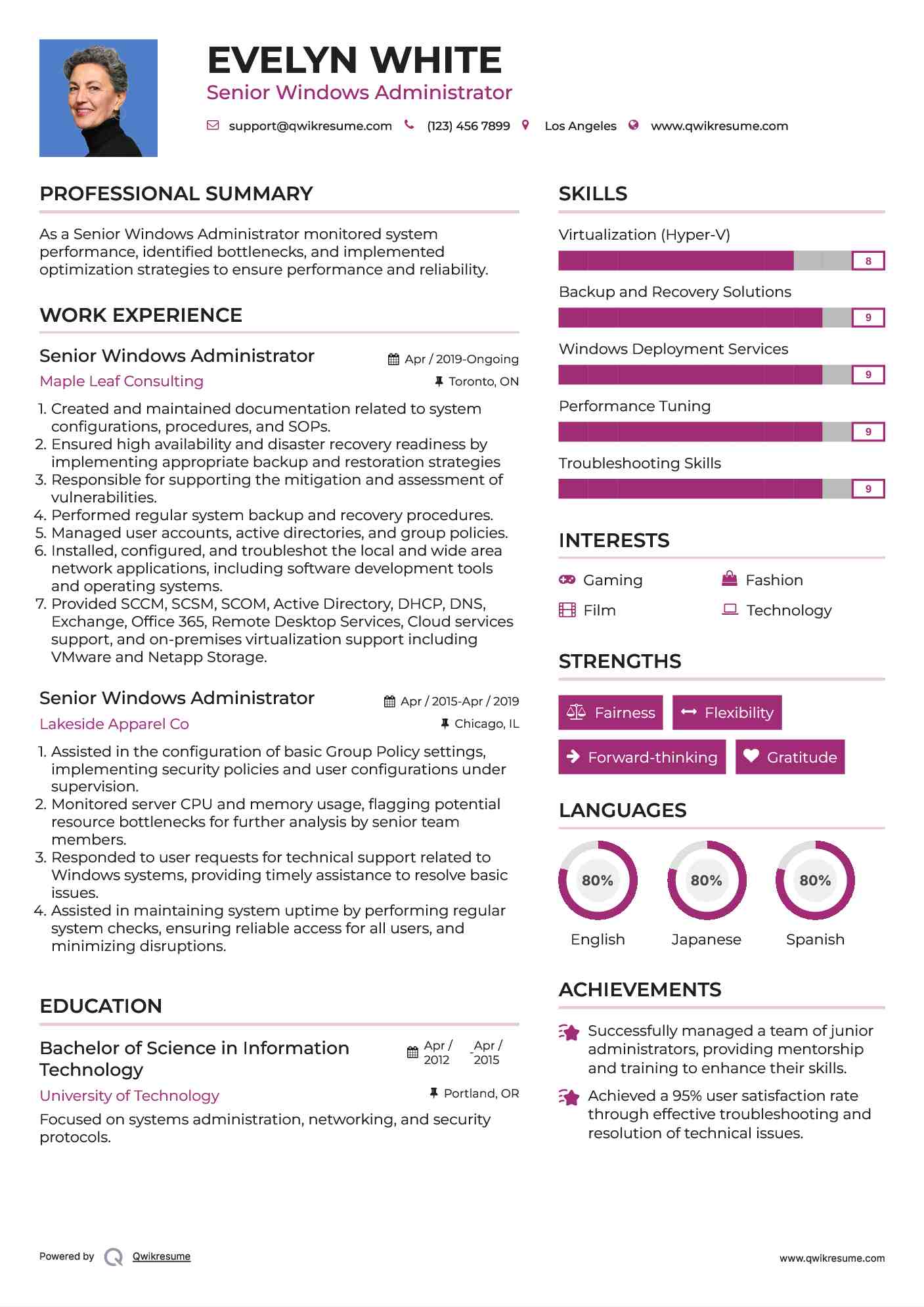 Senior Windows Administrator Resume Example