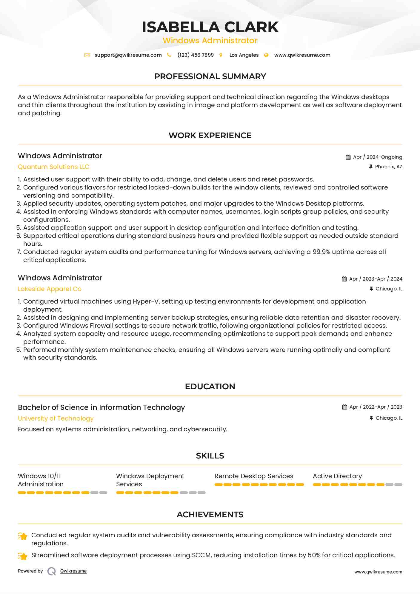 Windows Administrator Resume Template