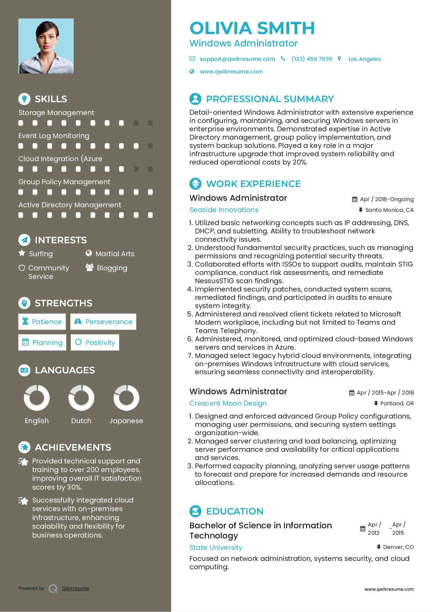 Windows Administrator Resume Sample