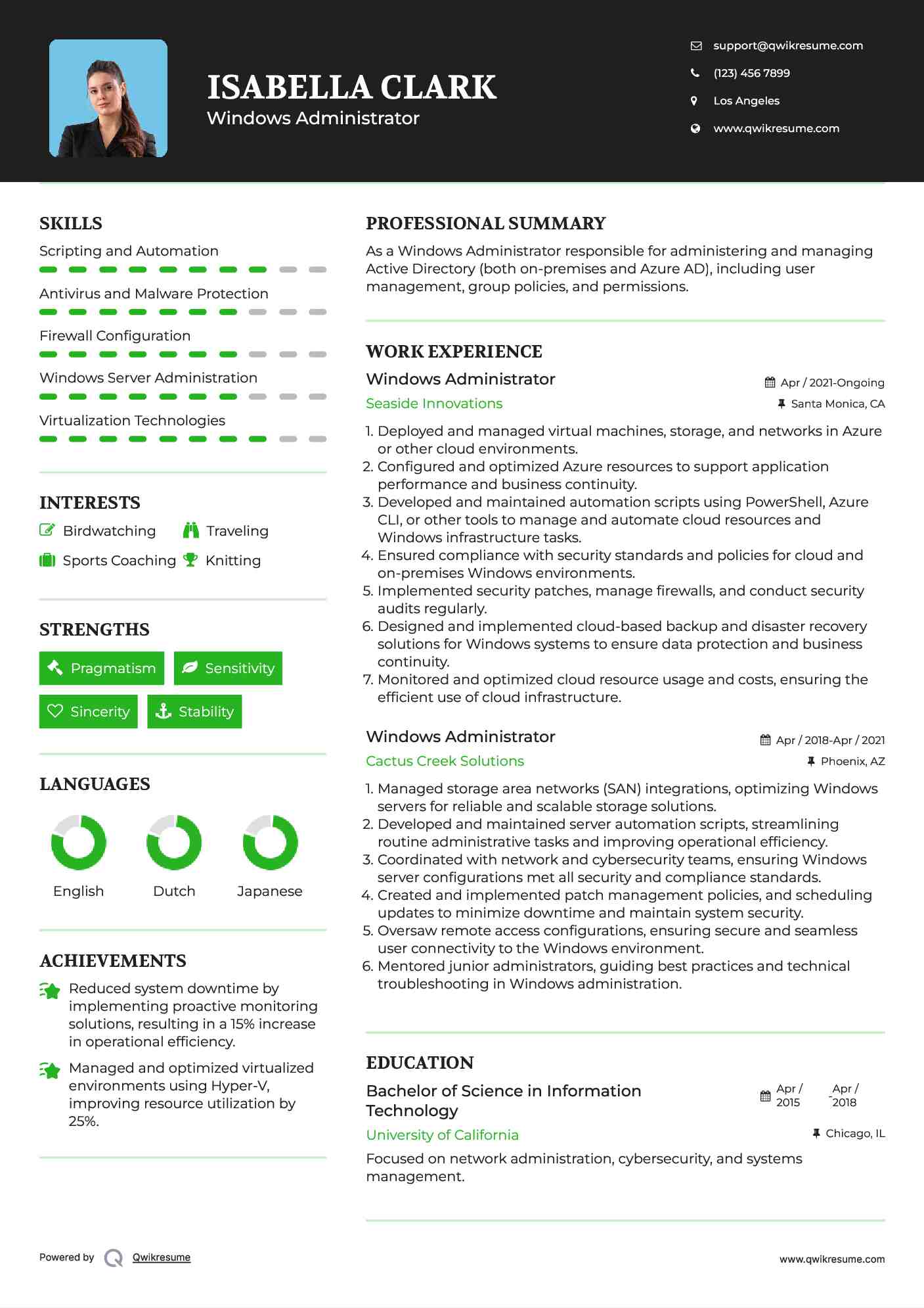 Windows Administrator Resume Example