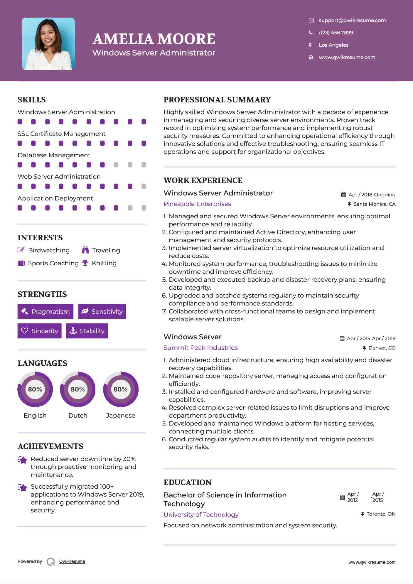 Windows Server Administrator Resume Format