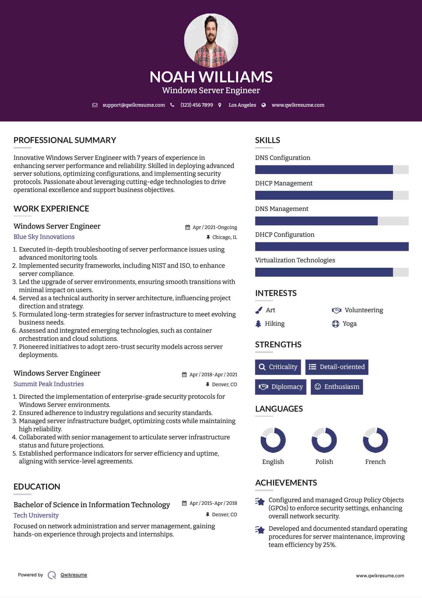 Windows Server Engineer Resume Example