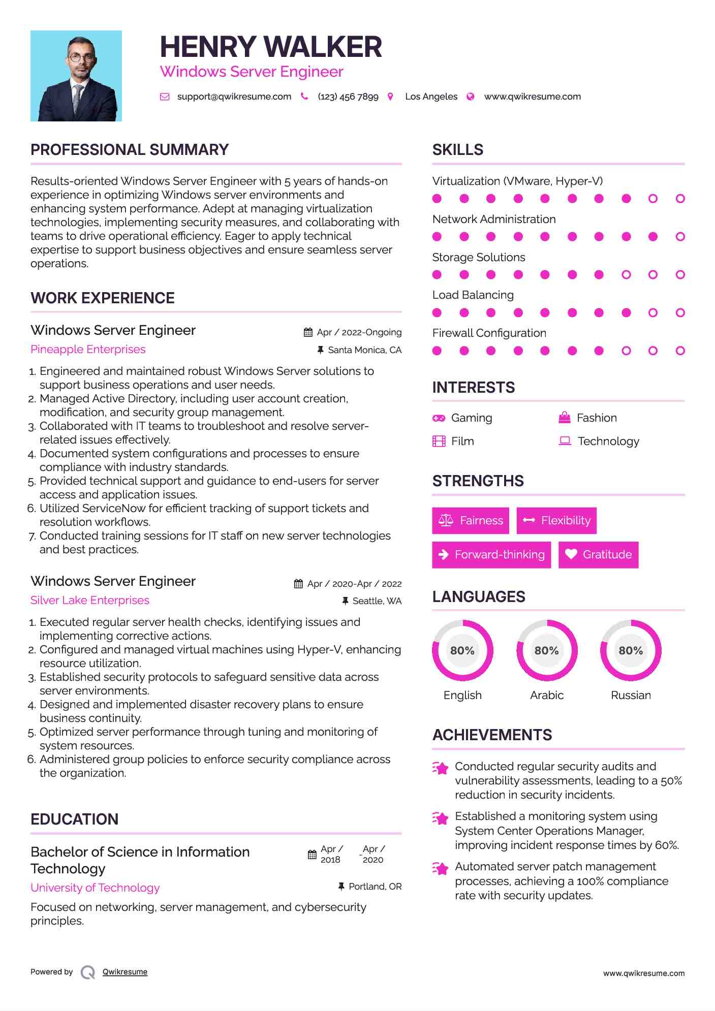 Windows Server Engineer Resume Example