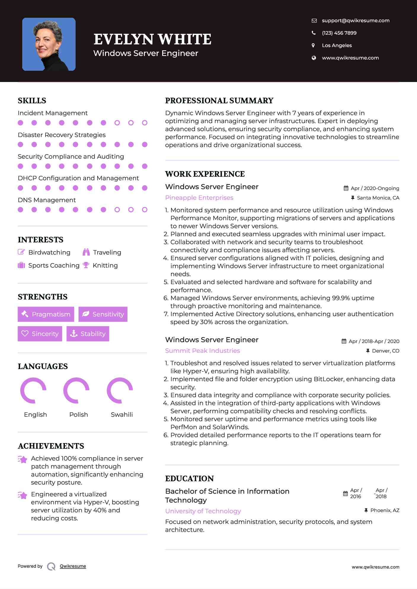 Windows Server Engineer Resume Model