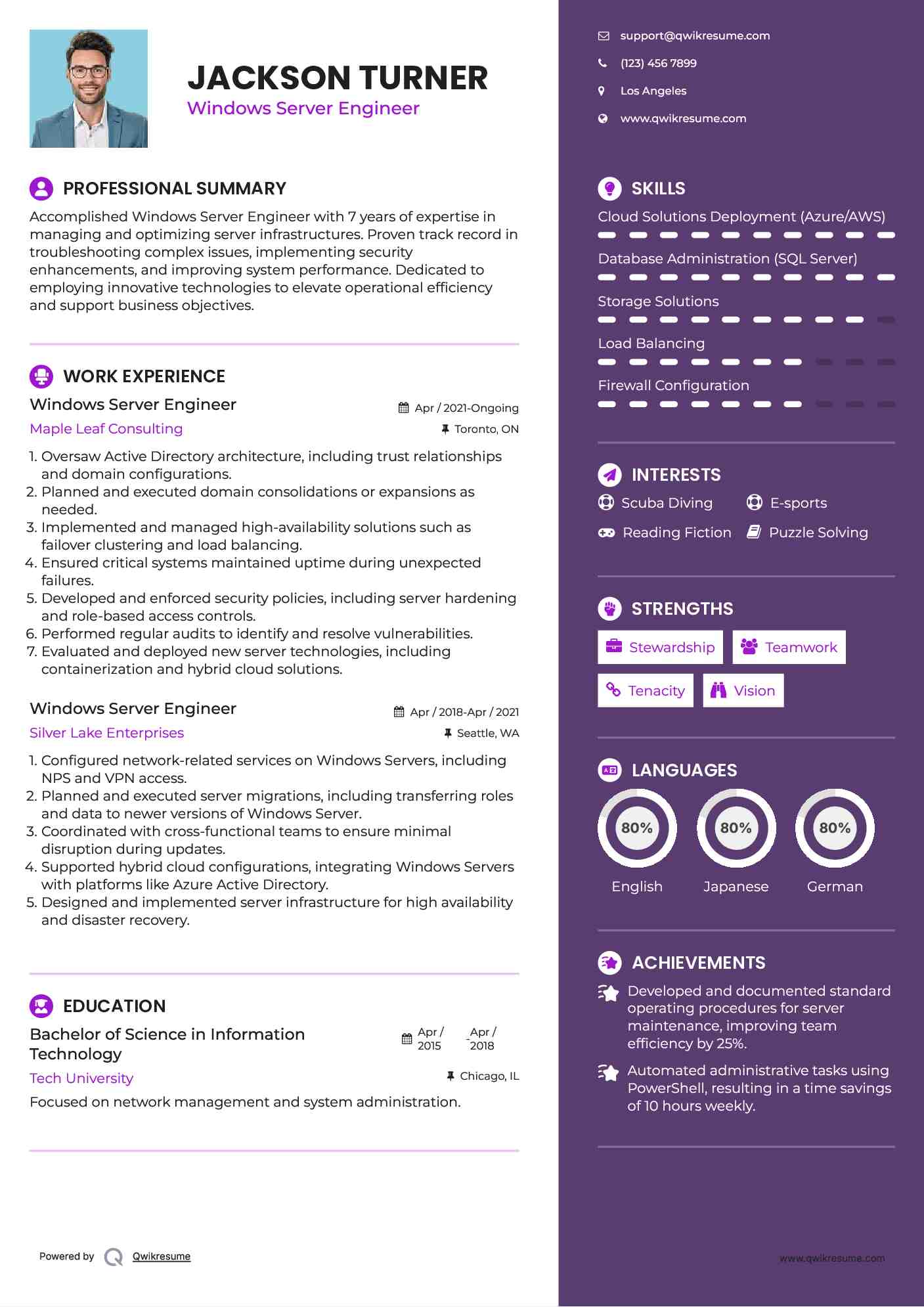Windows Server Engineer Resume Format