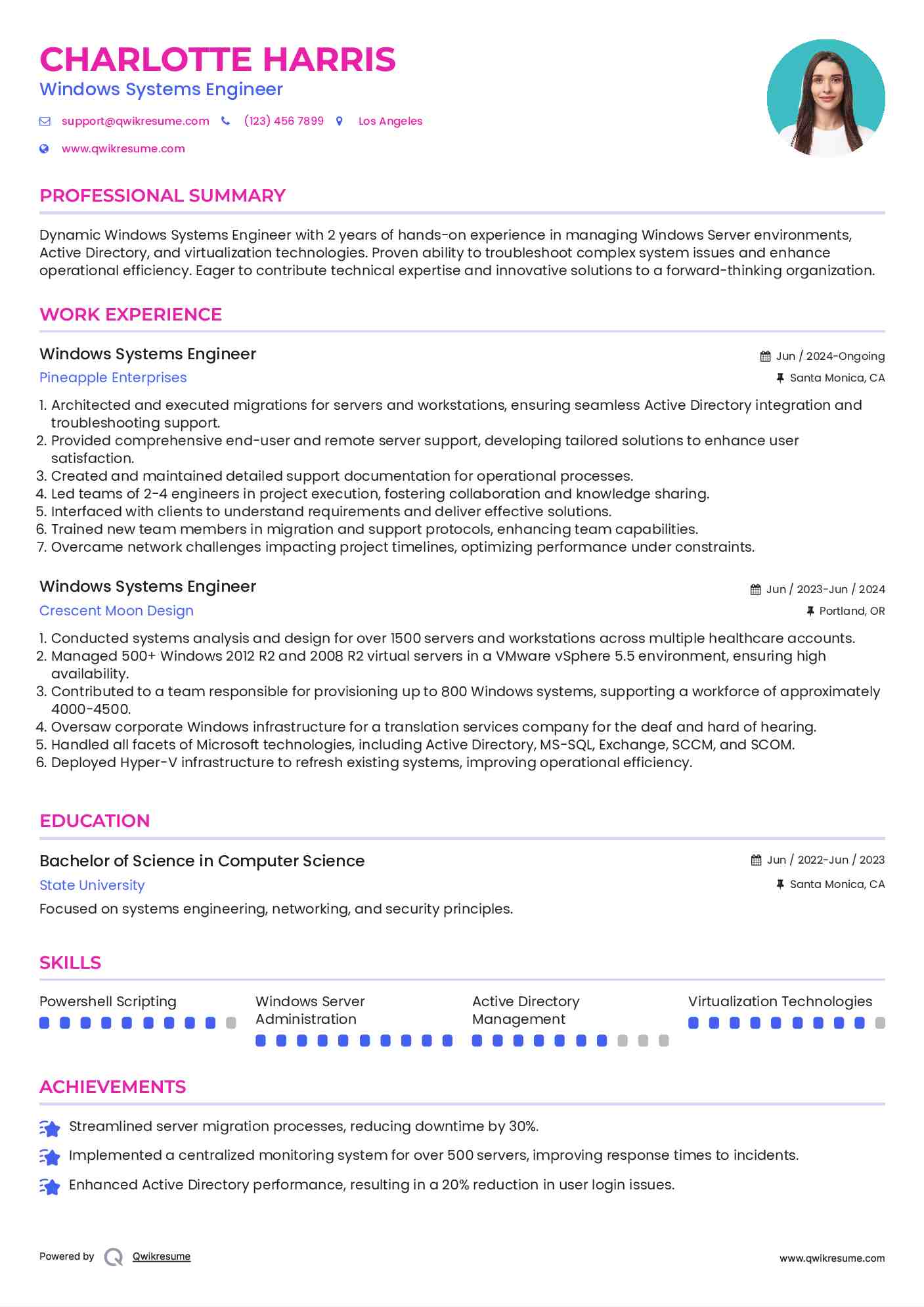Windows Systems Engineer Resume Model