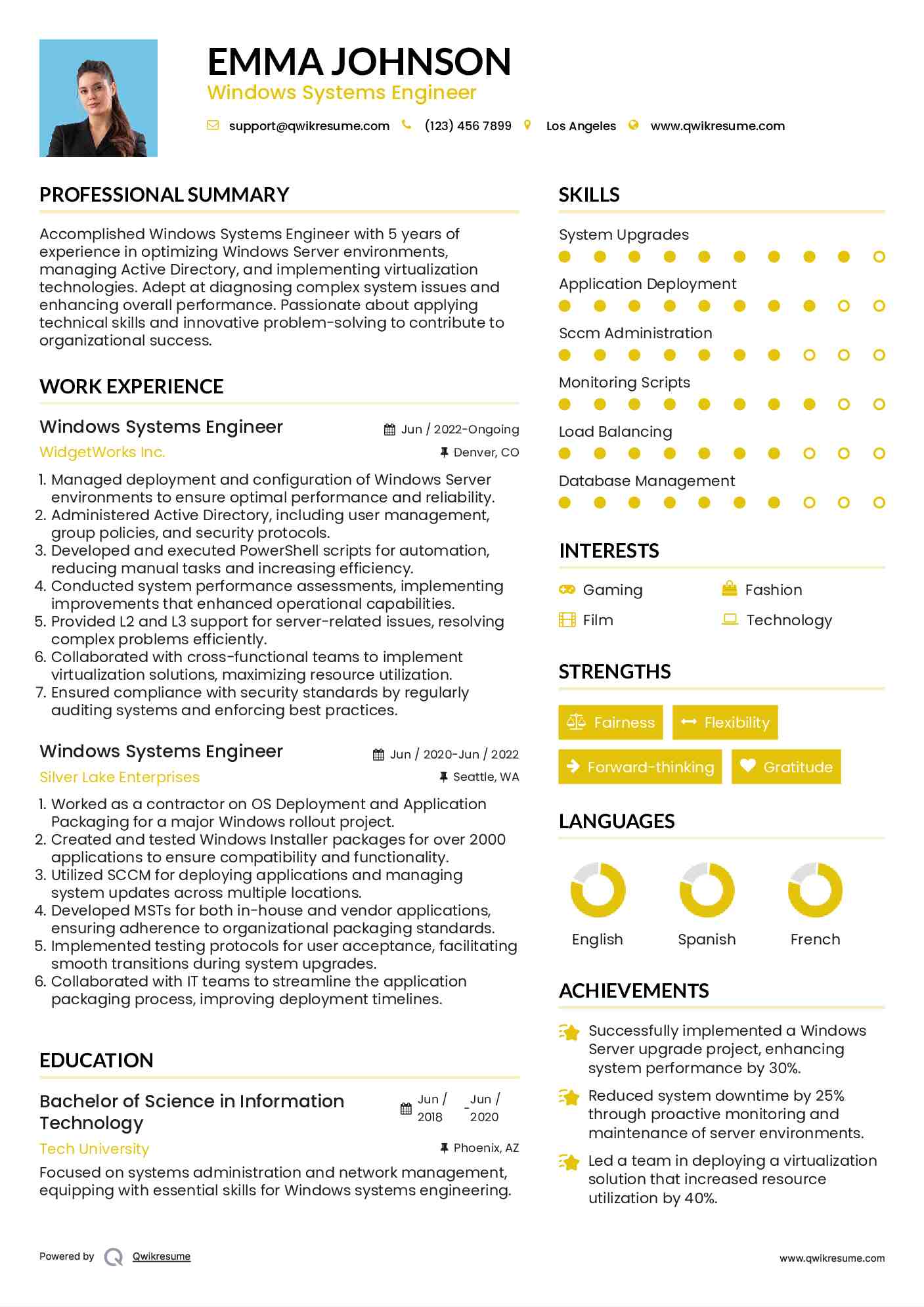 Windows Systems Engineer Resume Example