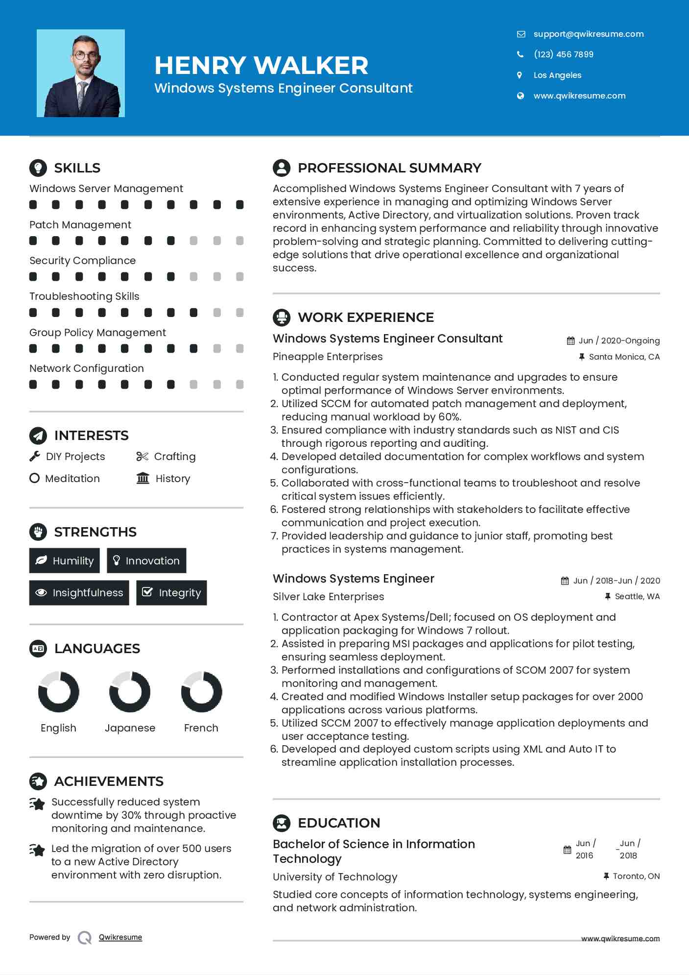 Windows Systems Engineer Consultant Resume Template