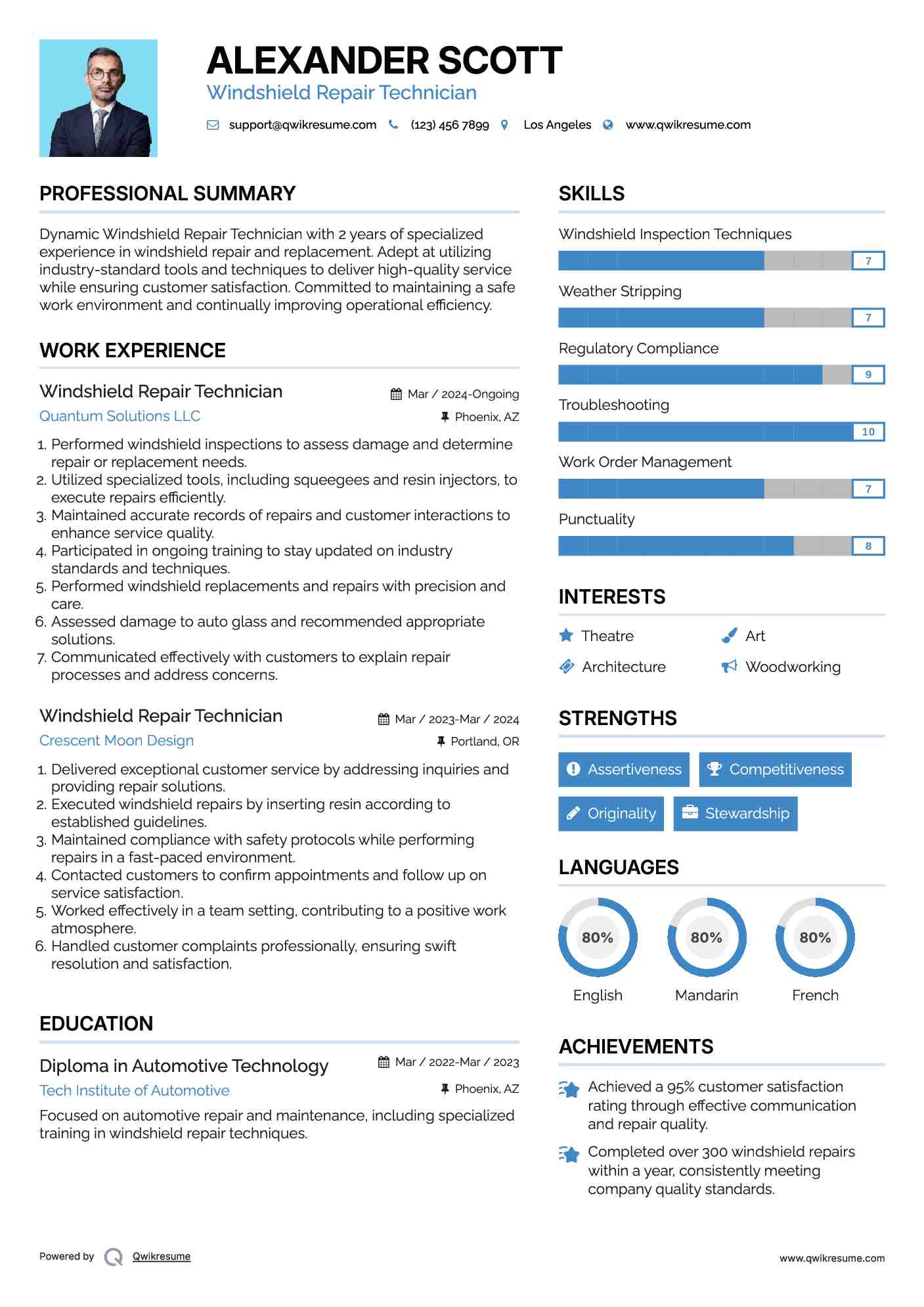 Windshield Repair Technician Resume Format