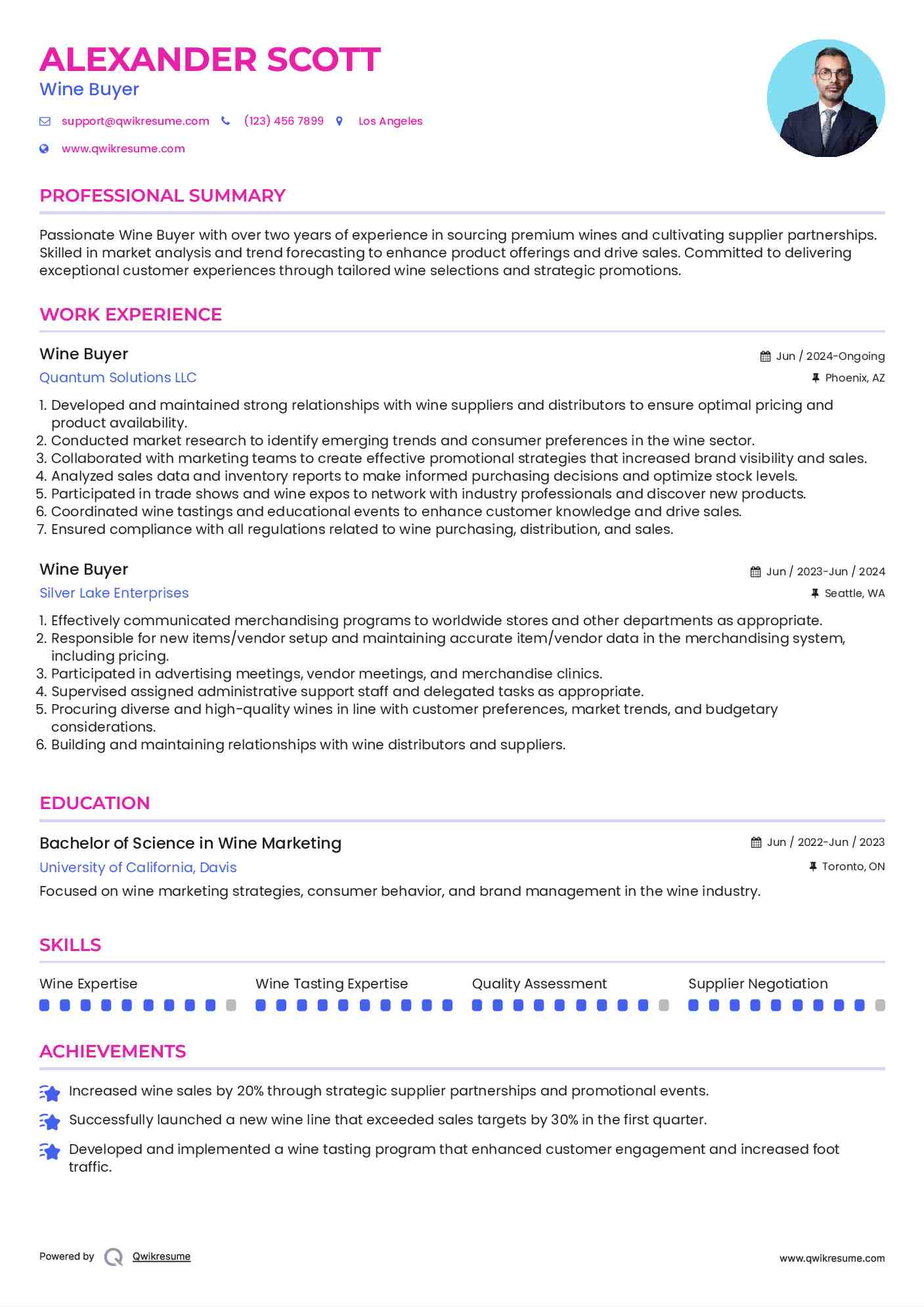 Wine Buyer Resume Example
