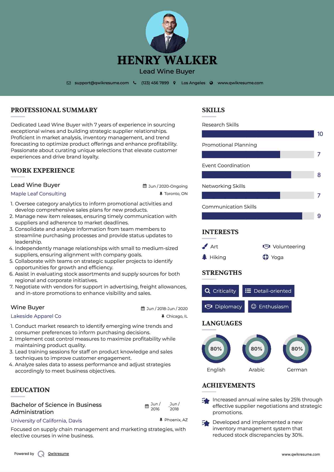 Lead Wine Buyer Resume Example