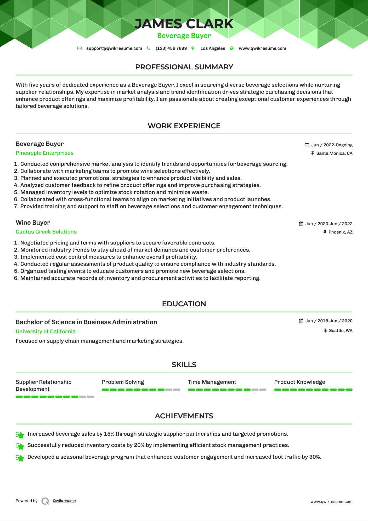 Beverage Buyer Resume Template