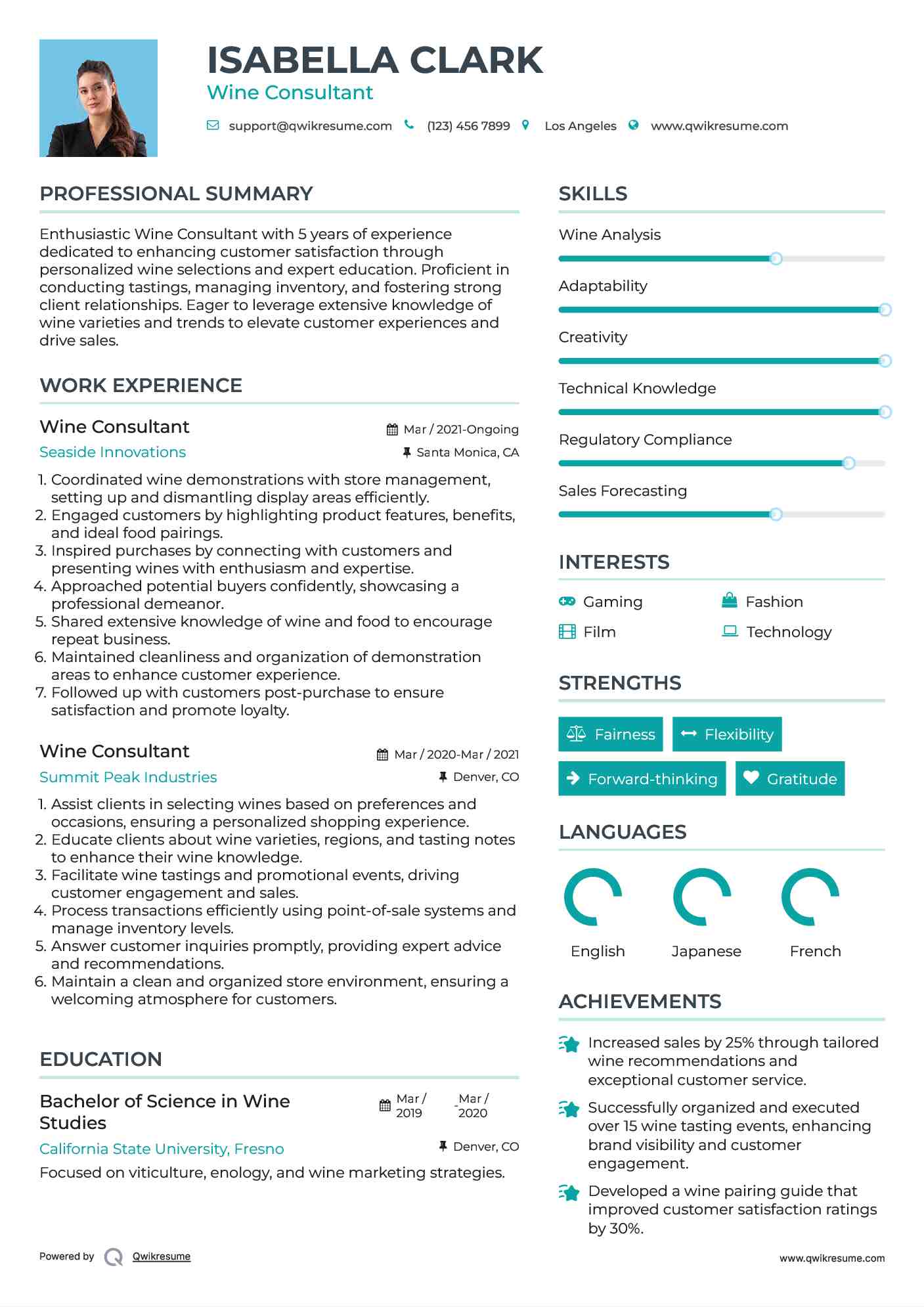 Wine Consultant Resume Samples QwikResume