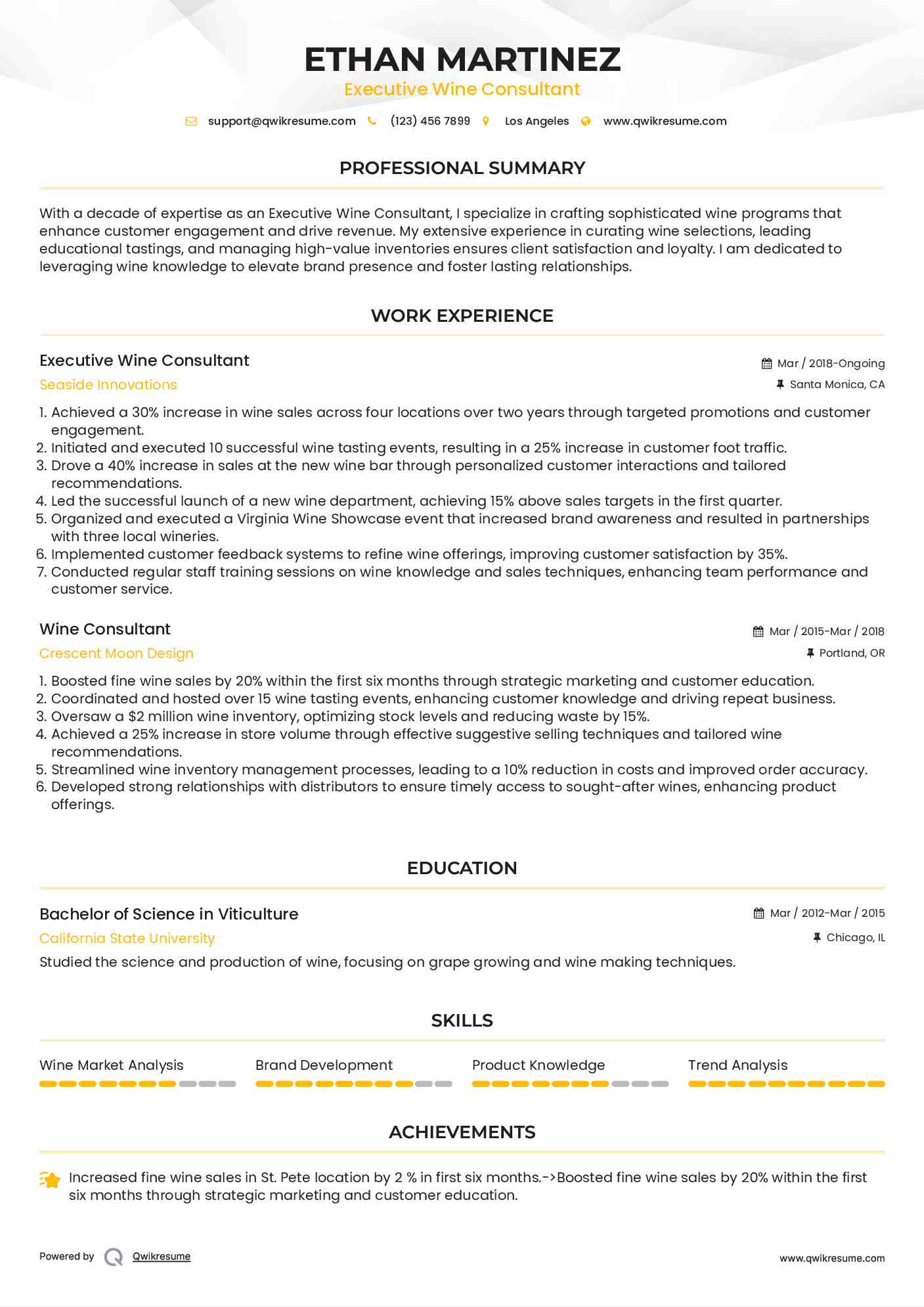 Executive Wine Consultant Resume Template