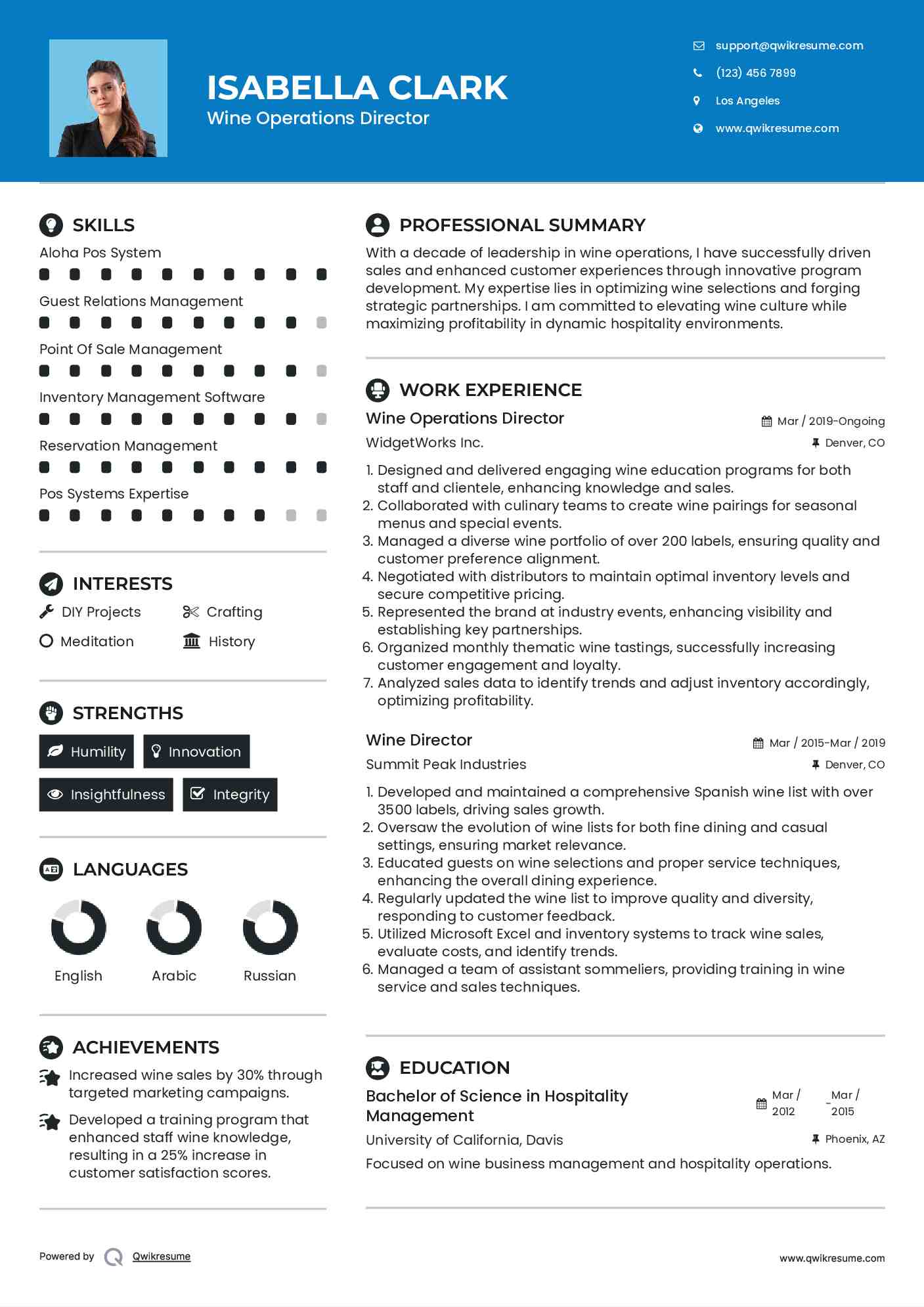 Wine Operations Director Resume Template
