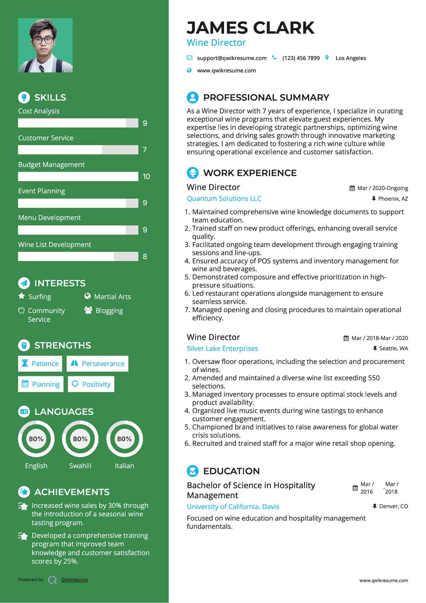 Wine Director Resume Template