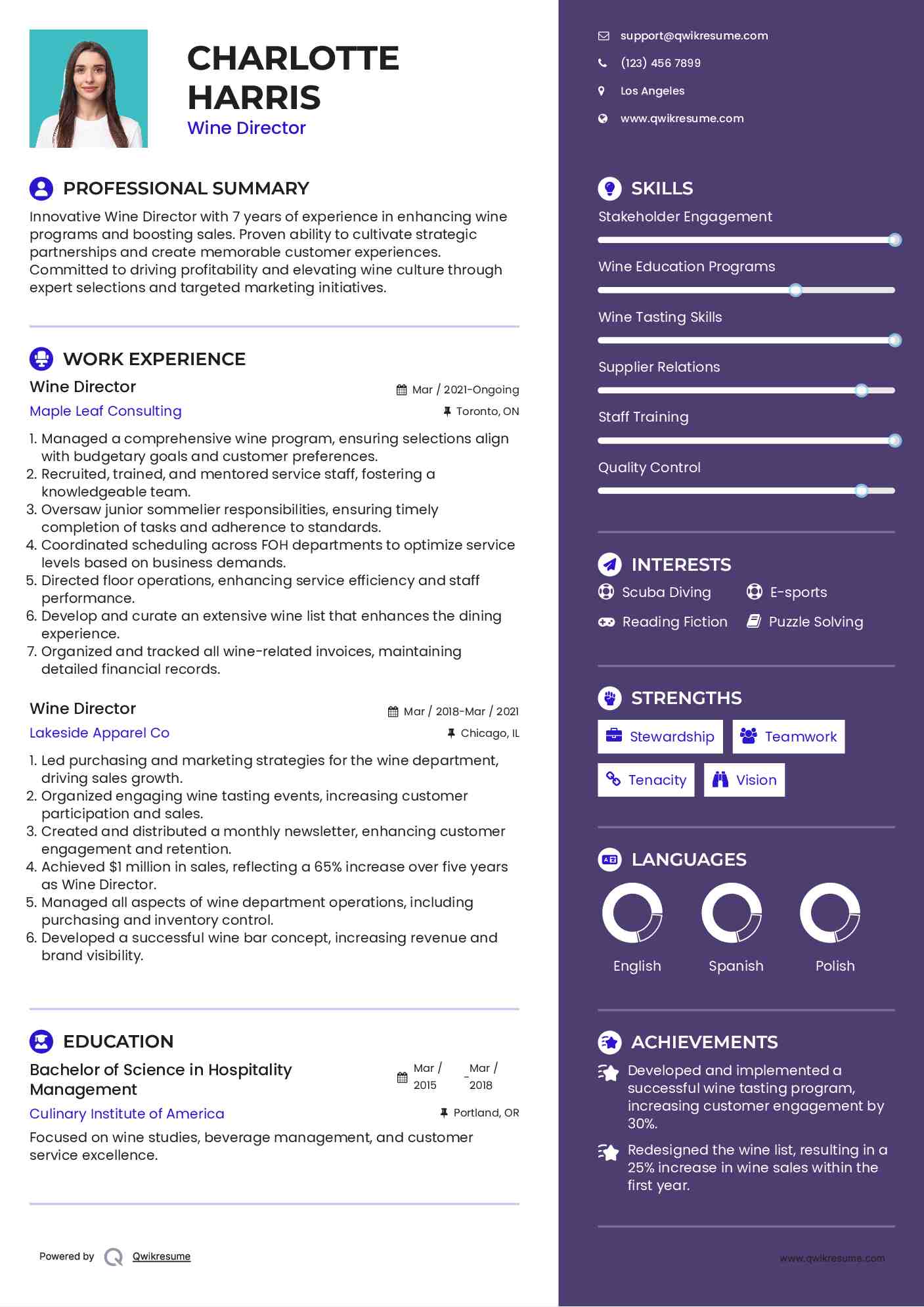 Wine Director Resume Template