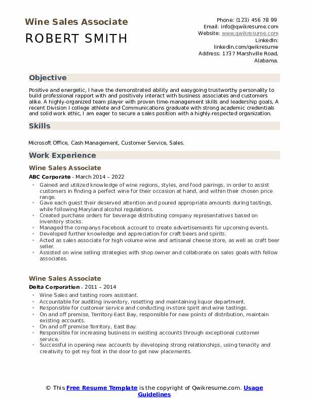Wine Sales Associate Resume Samples QwikResume