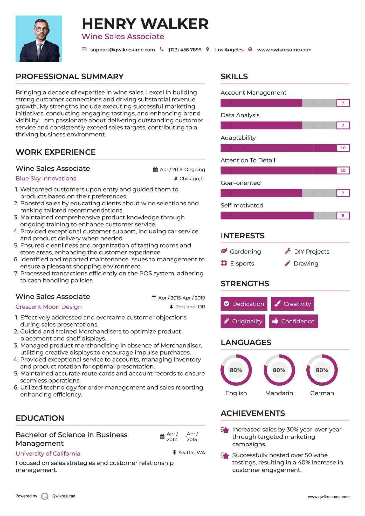 Wine Sales Associate Resume Template