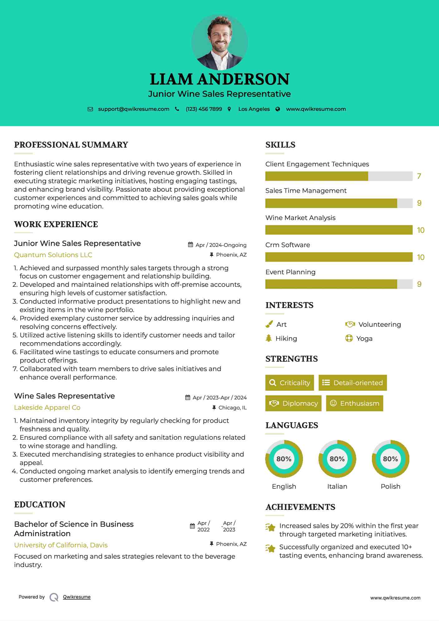 Wine Sales Representative Resume Samples QwikResume