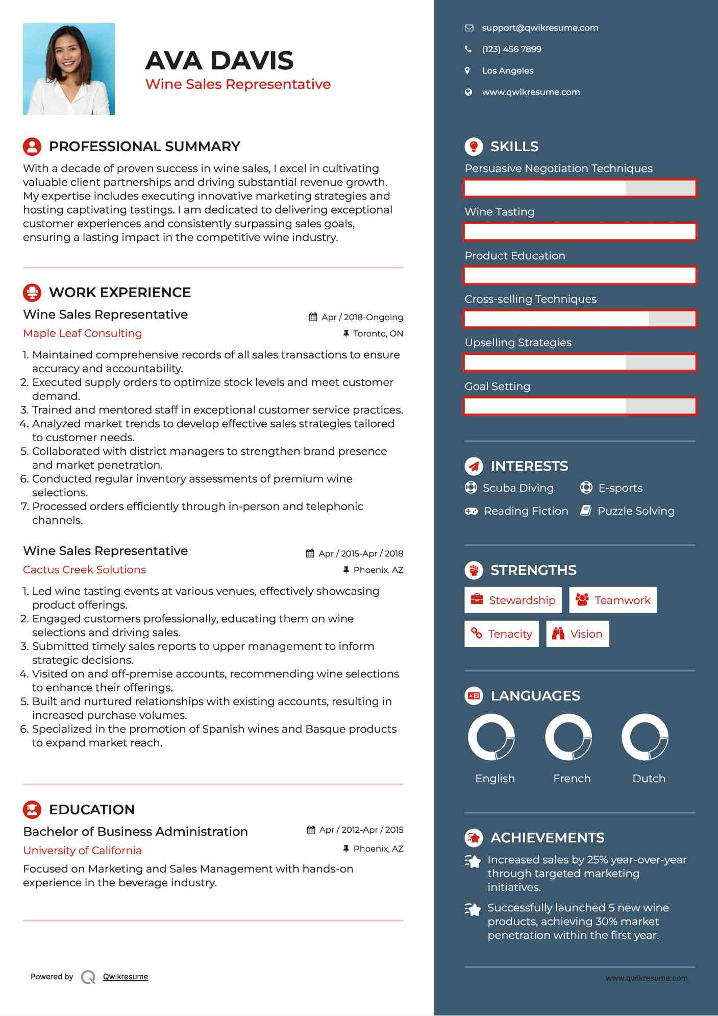 Wine Sales Representative Resume Samples QwikResume