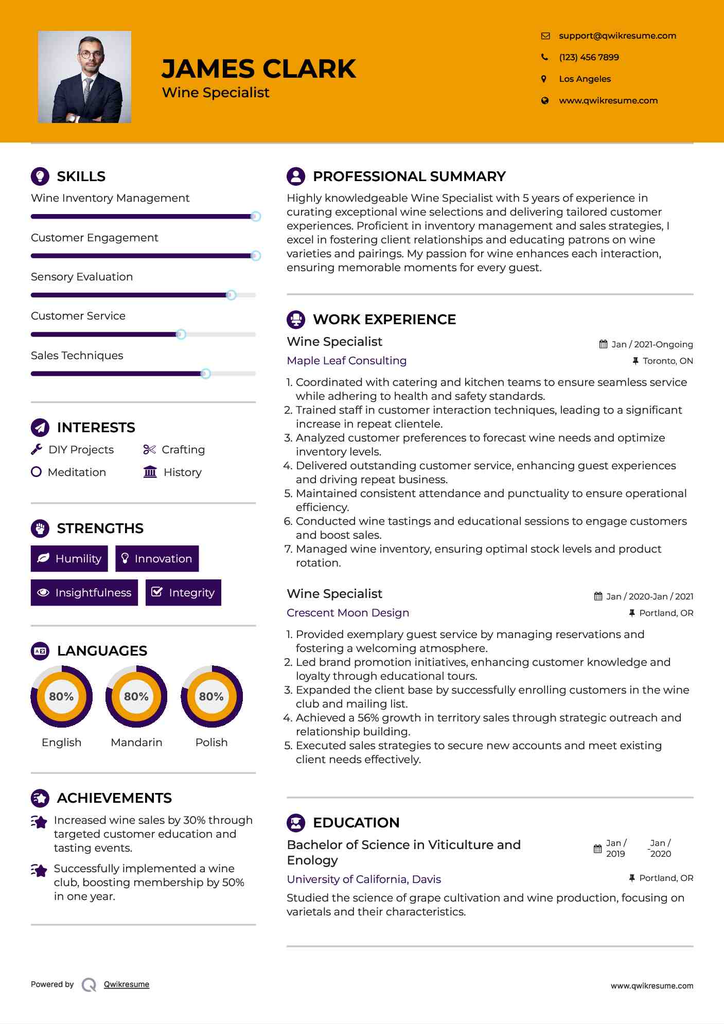 Wine Specialist Resume Samples QwikResume