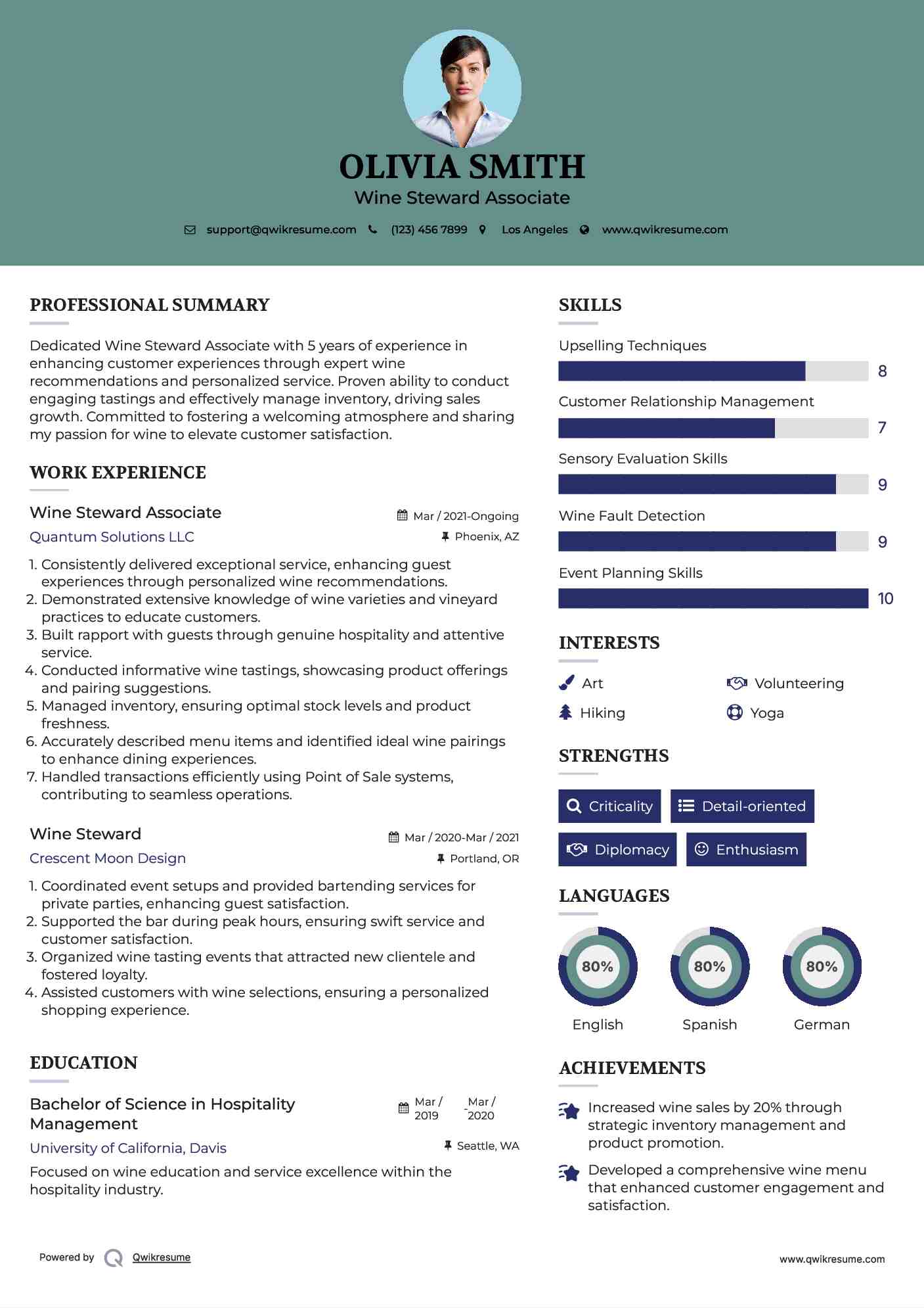 Wine Steward Associate Resume Sample