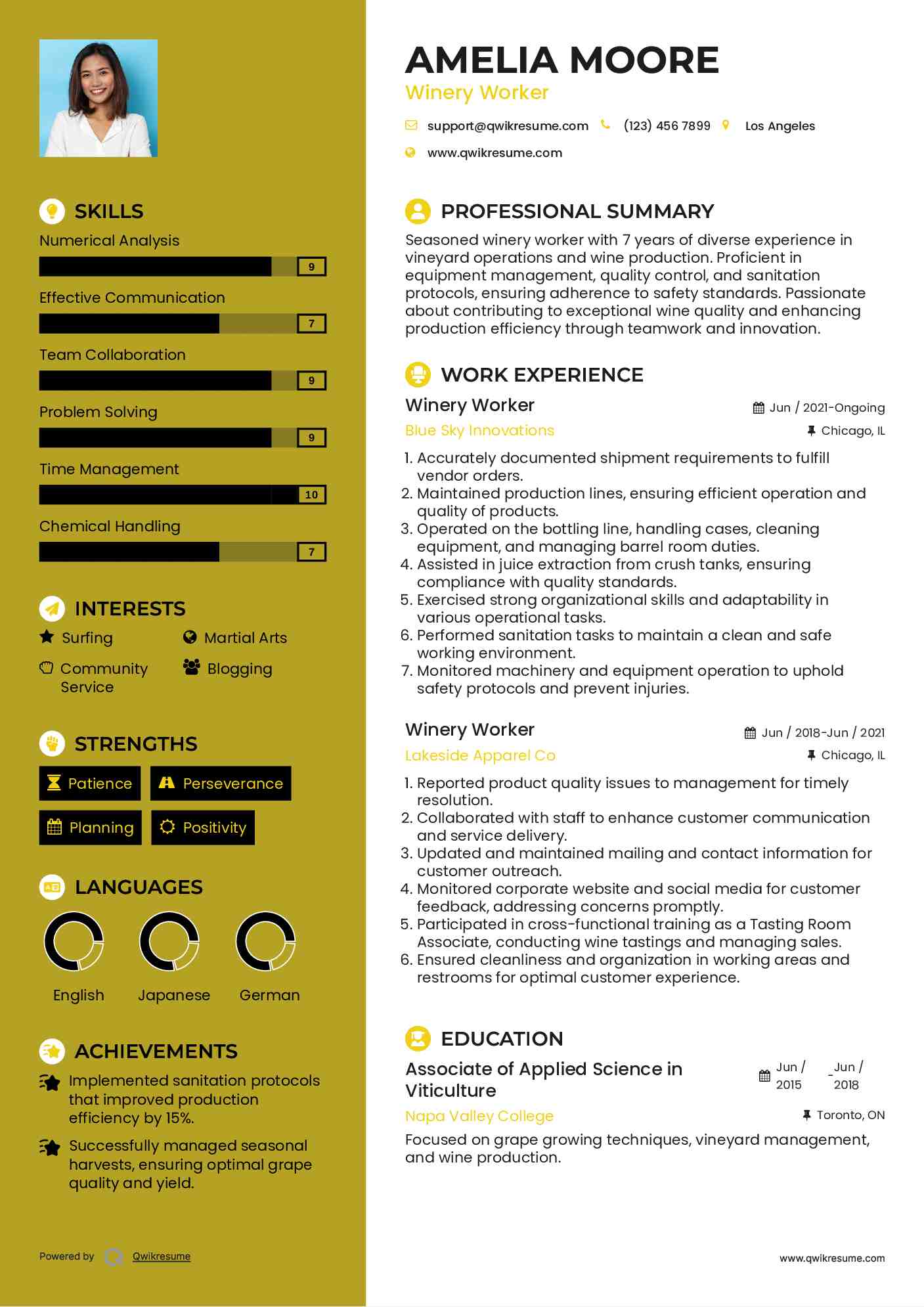 Winery Worker Resume Template
