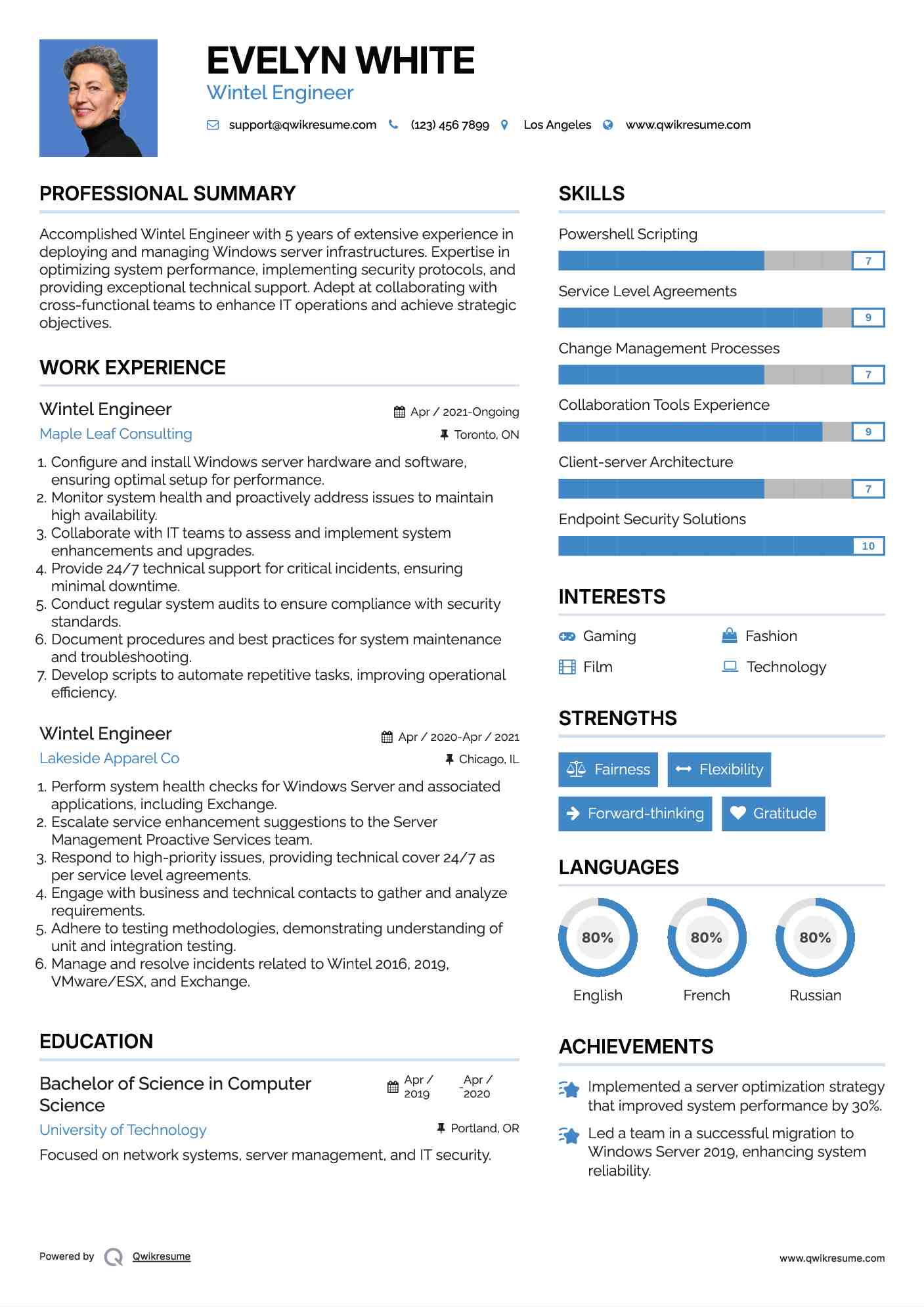 Wintel Engineer Resume Model