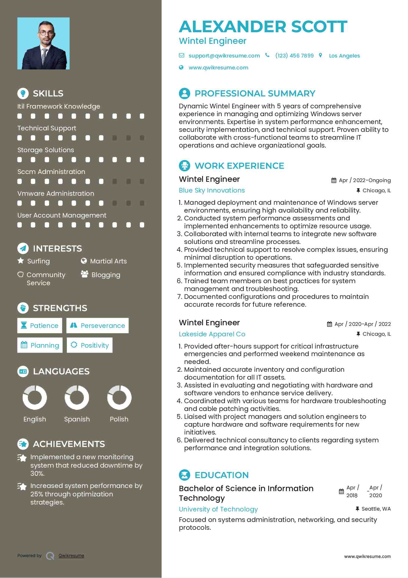 Wintel Engineer Resume Template