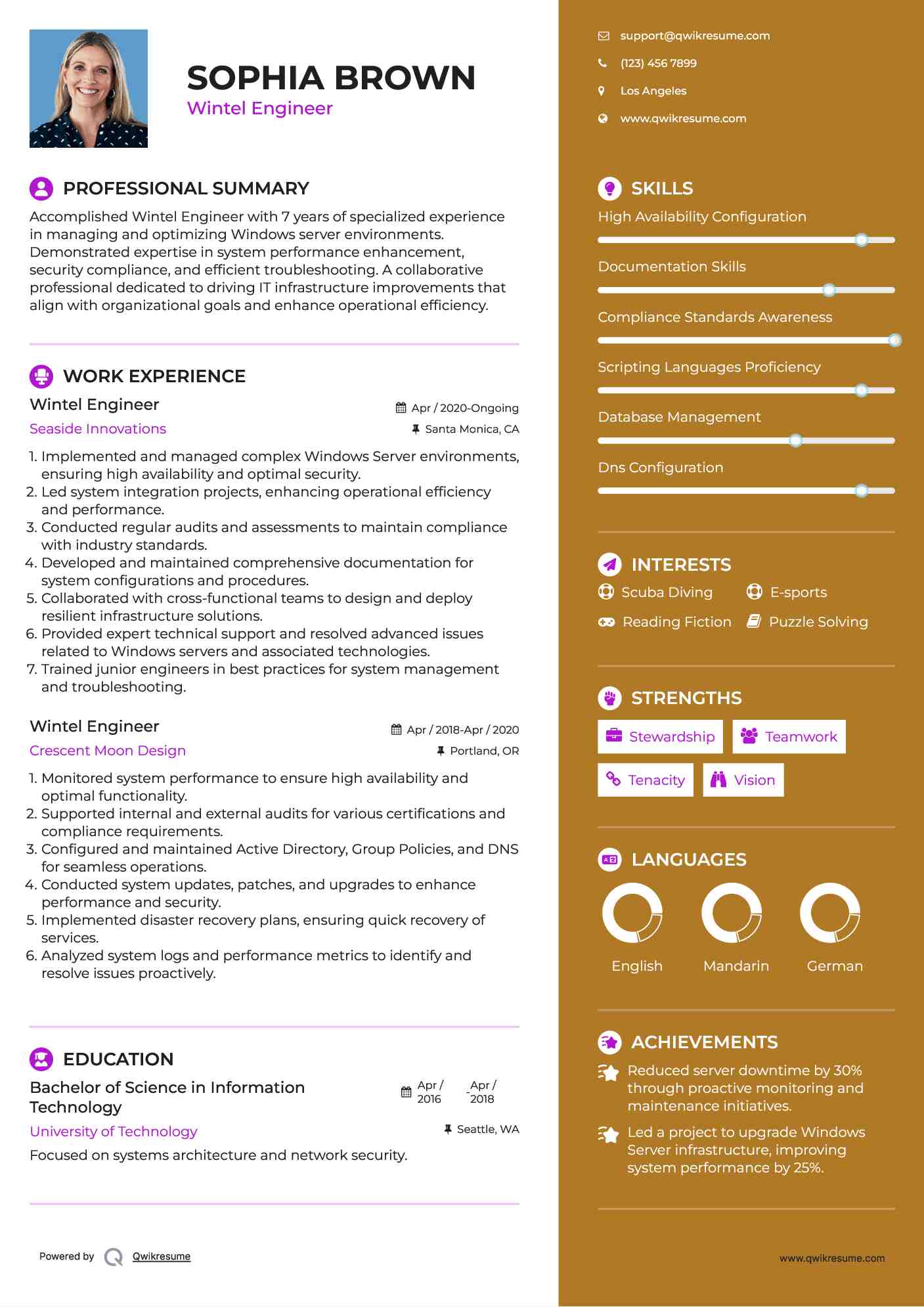 Wintel Engineer Resume Template