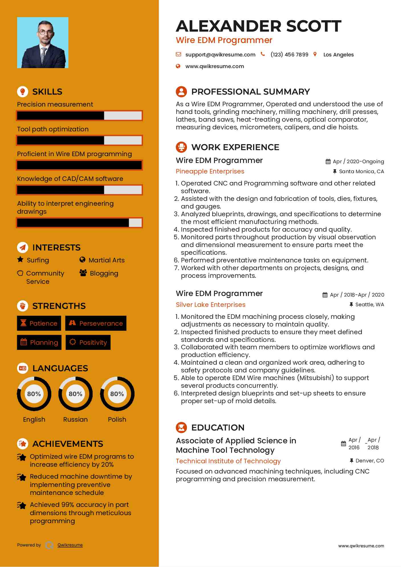 Wire EDM Programmer Resume Sample