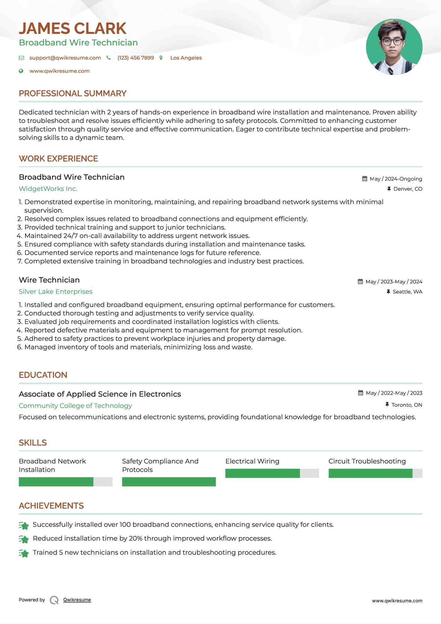 Wire Technician Resume Samples QwikResume