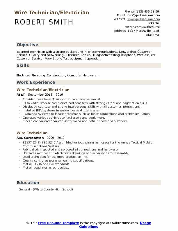 Wire Technician Resume Samples QwikResume