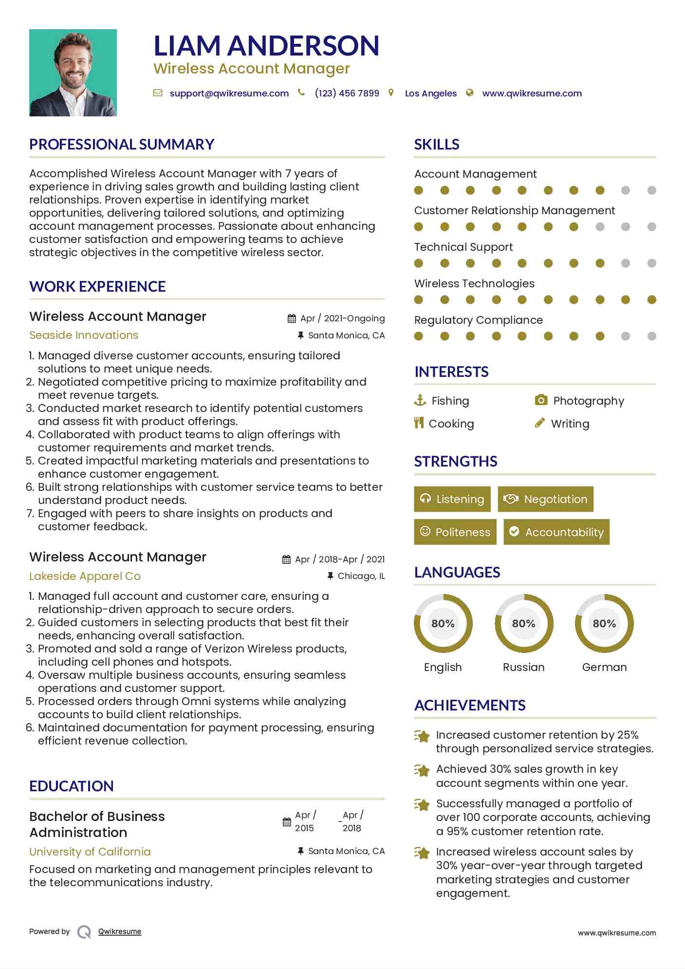 Wireless Account Manager Resume Template