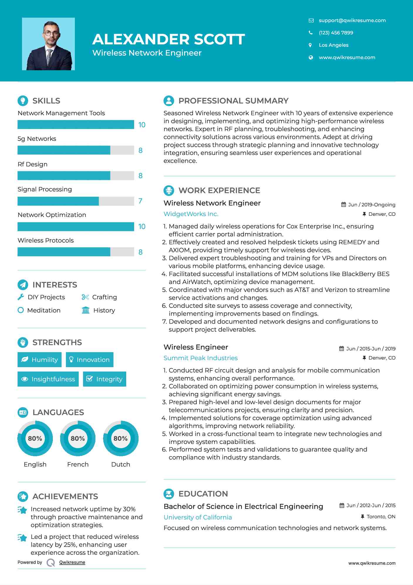 Wireless Network Engineer Resume Example