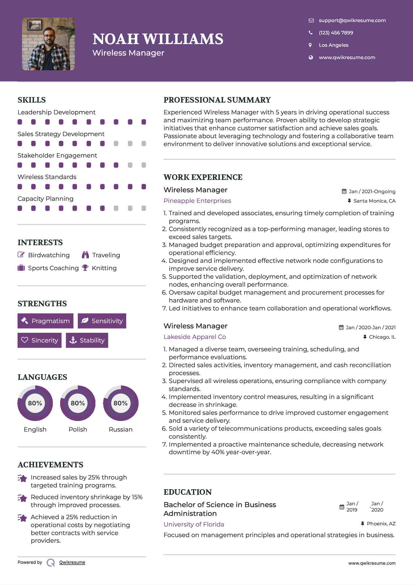 Wireless Manager Resume Format