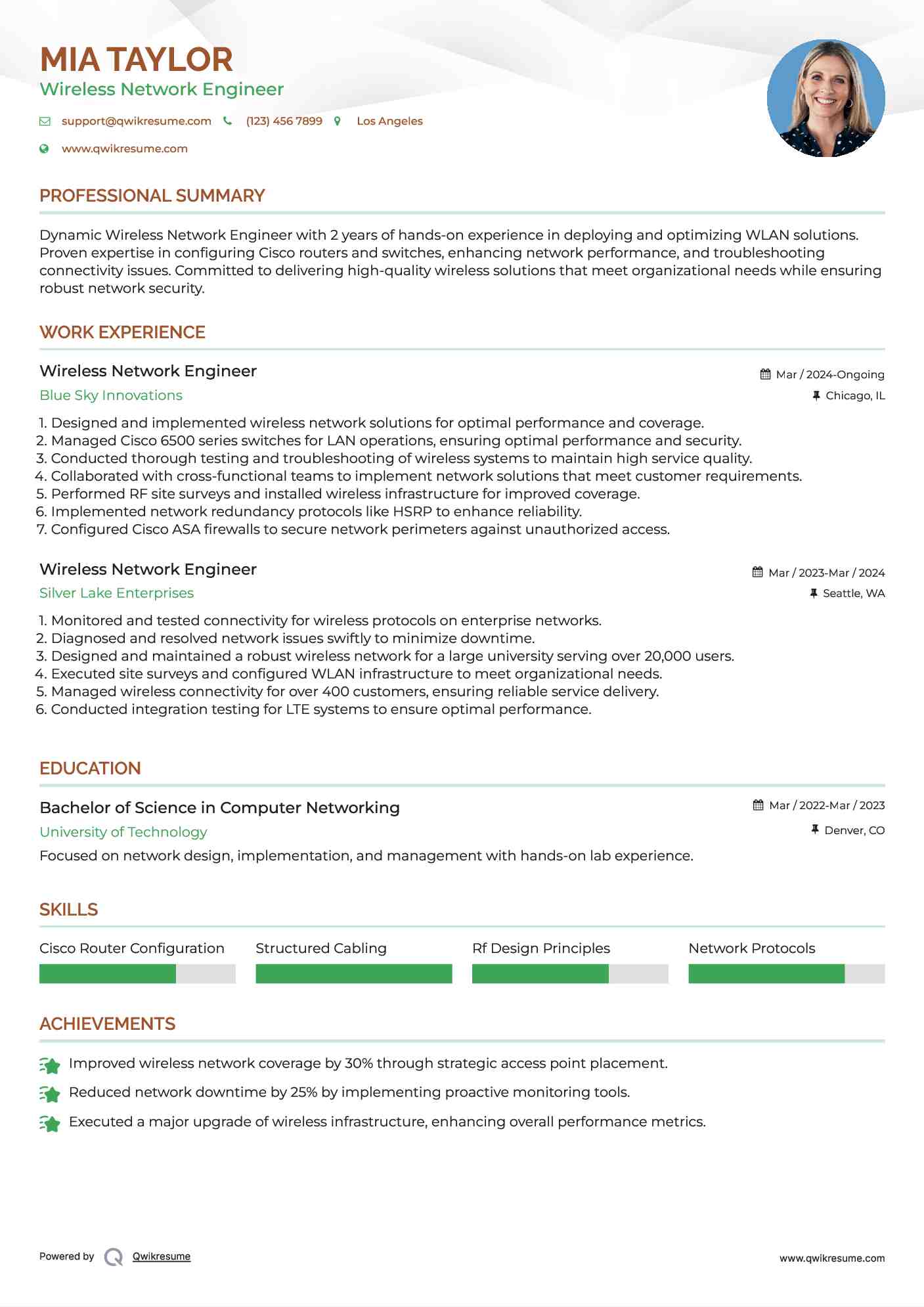 Wireless Network Engineer Resume Template