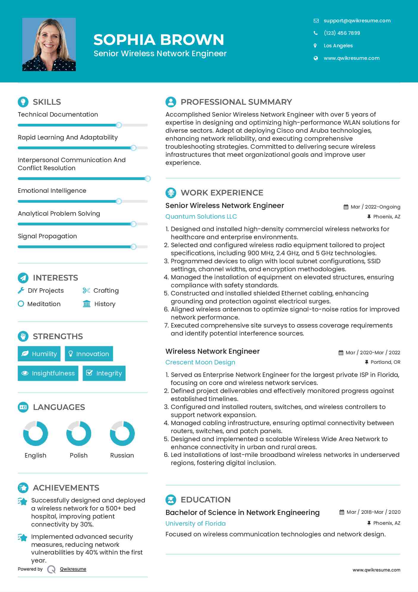 Senior Wireless Network Engineer  Resume Format