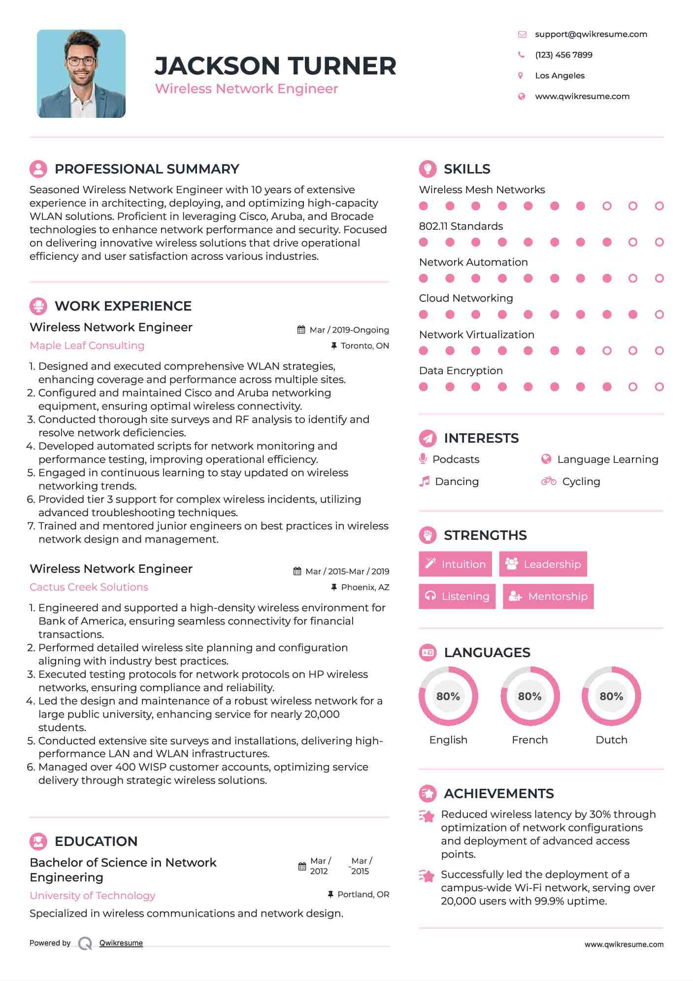 Wireless Network Engineer Resume Sample