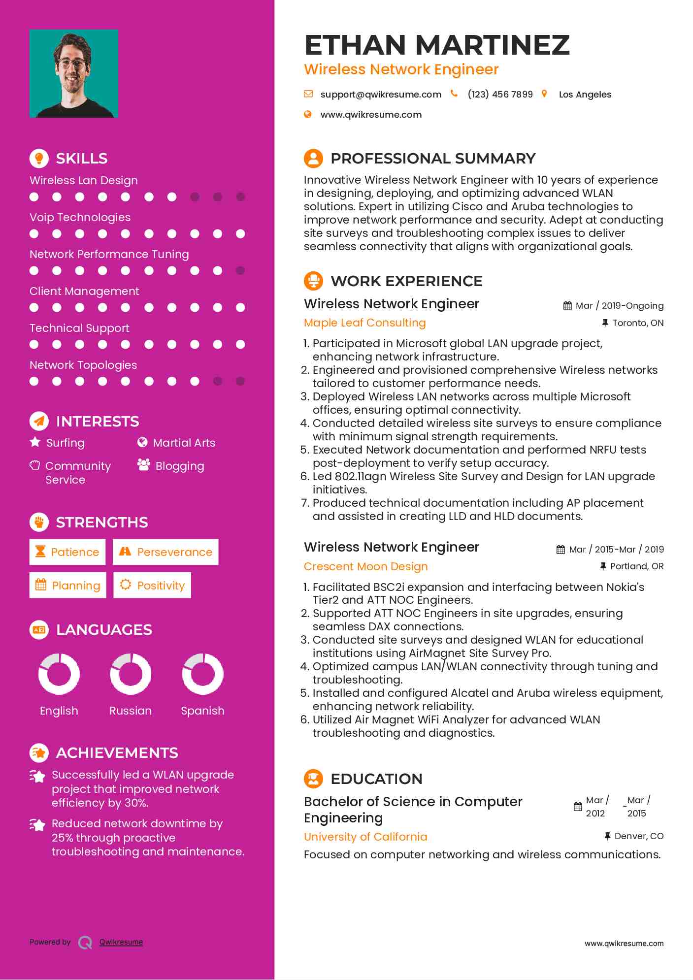 Wireless Network Engineer Resume Template