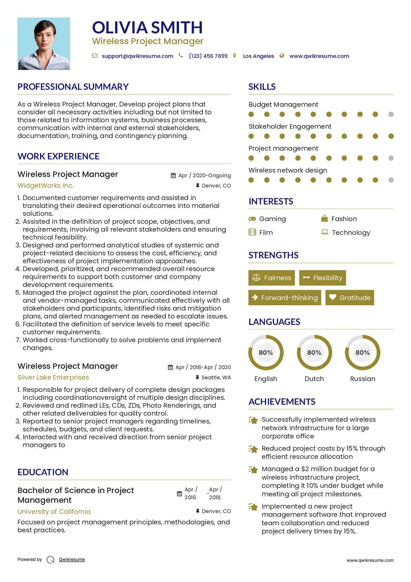 Wireless Project Manager Resume Template