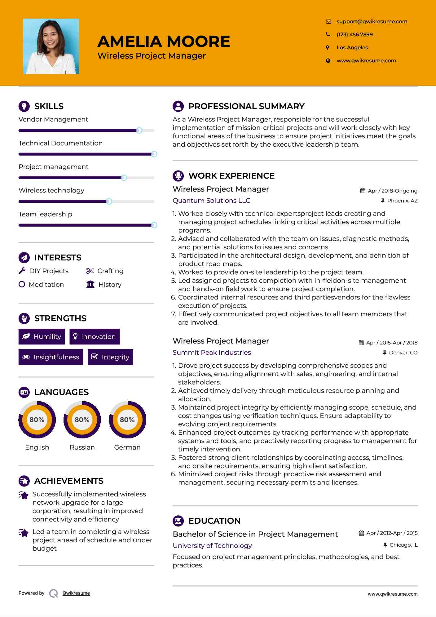 Wireless Project Manager Resume Sample