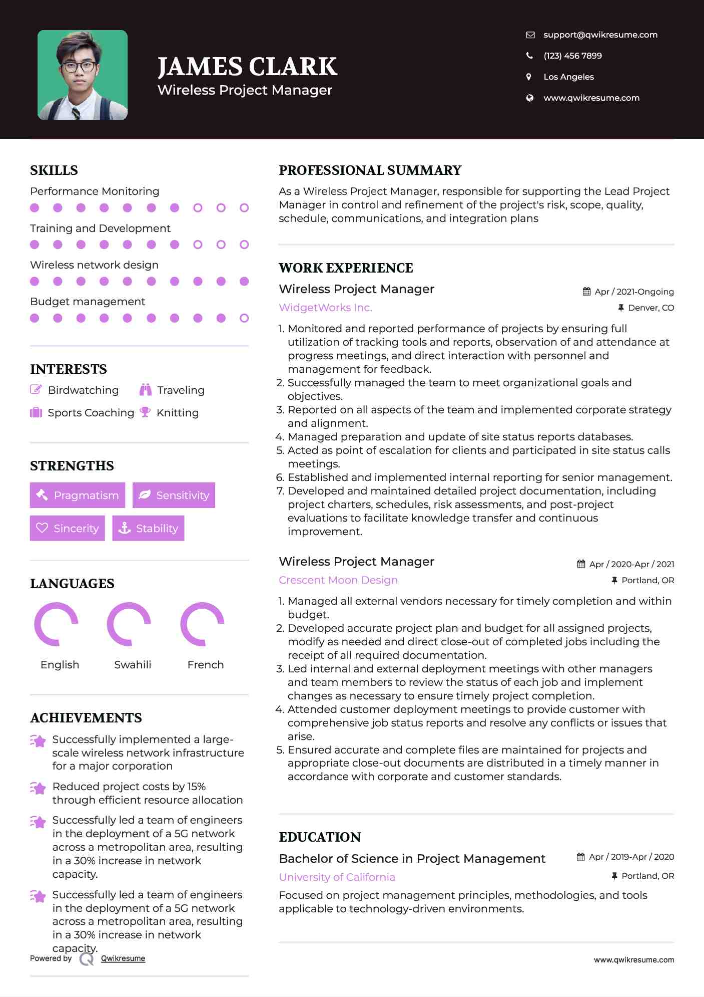 Wireless Project Manager Resume Sample