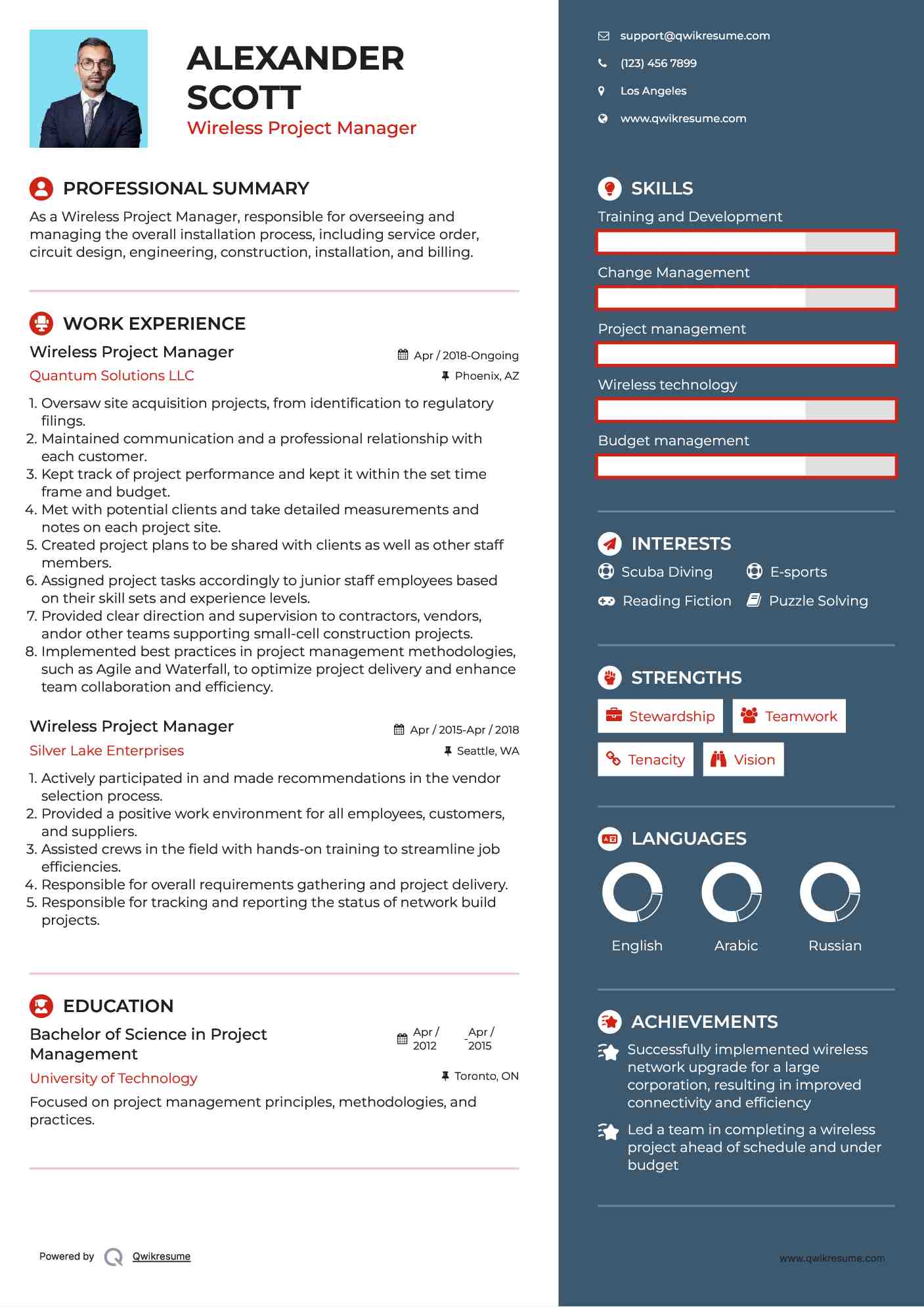 Wireless Project Manager Resume Model
