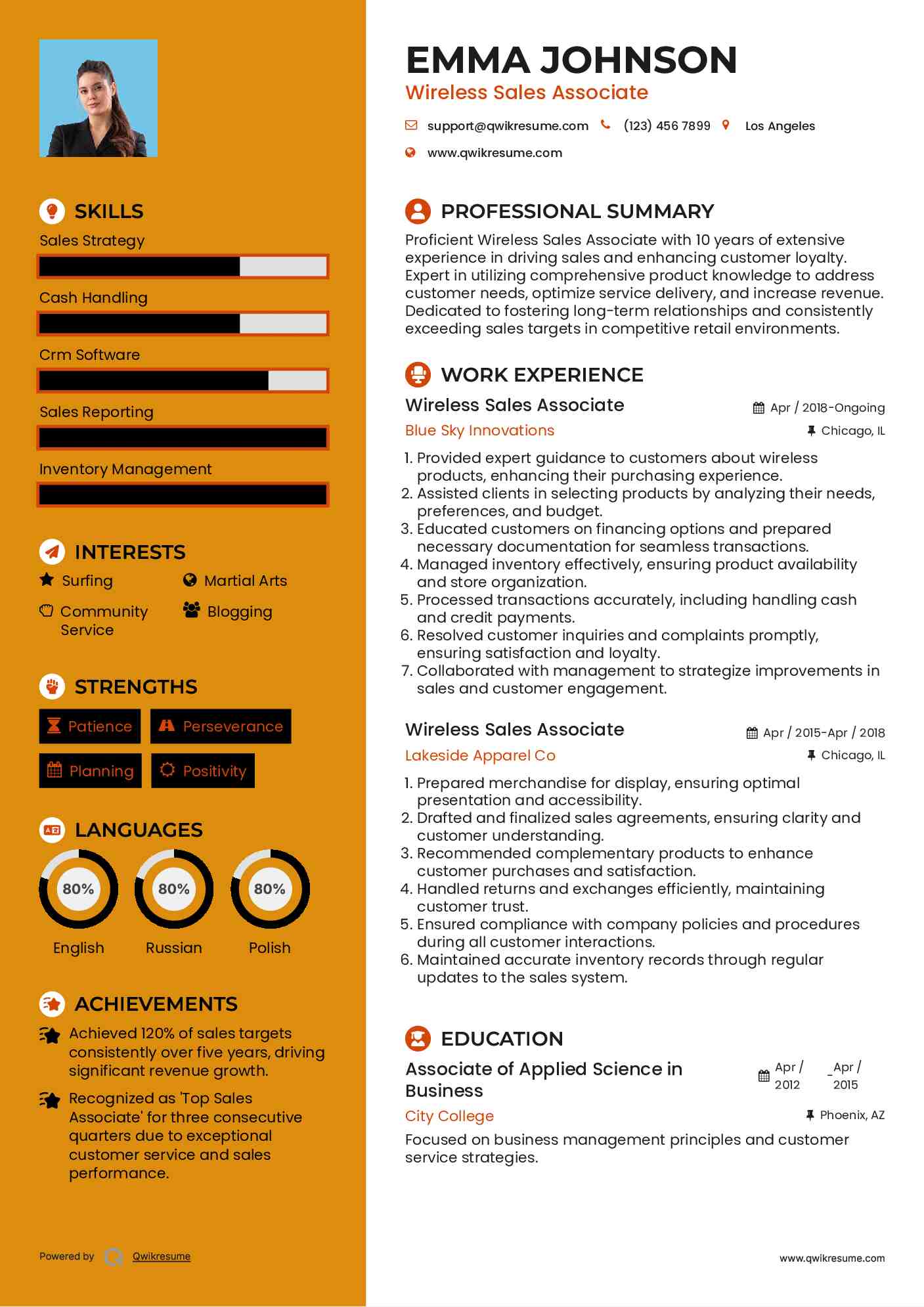 Wireless Sales Associate Resume Sample