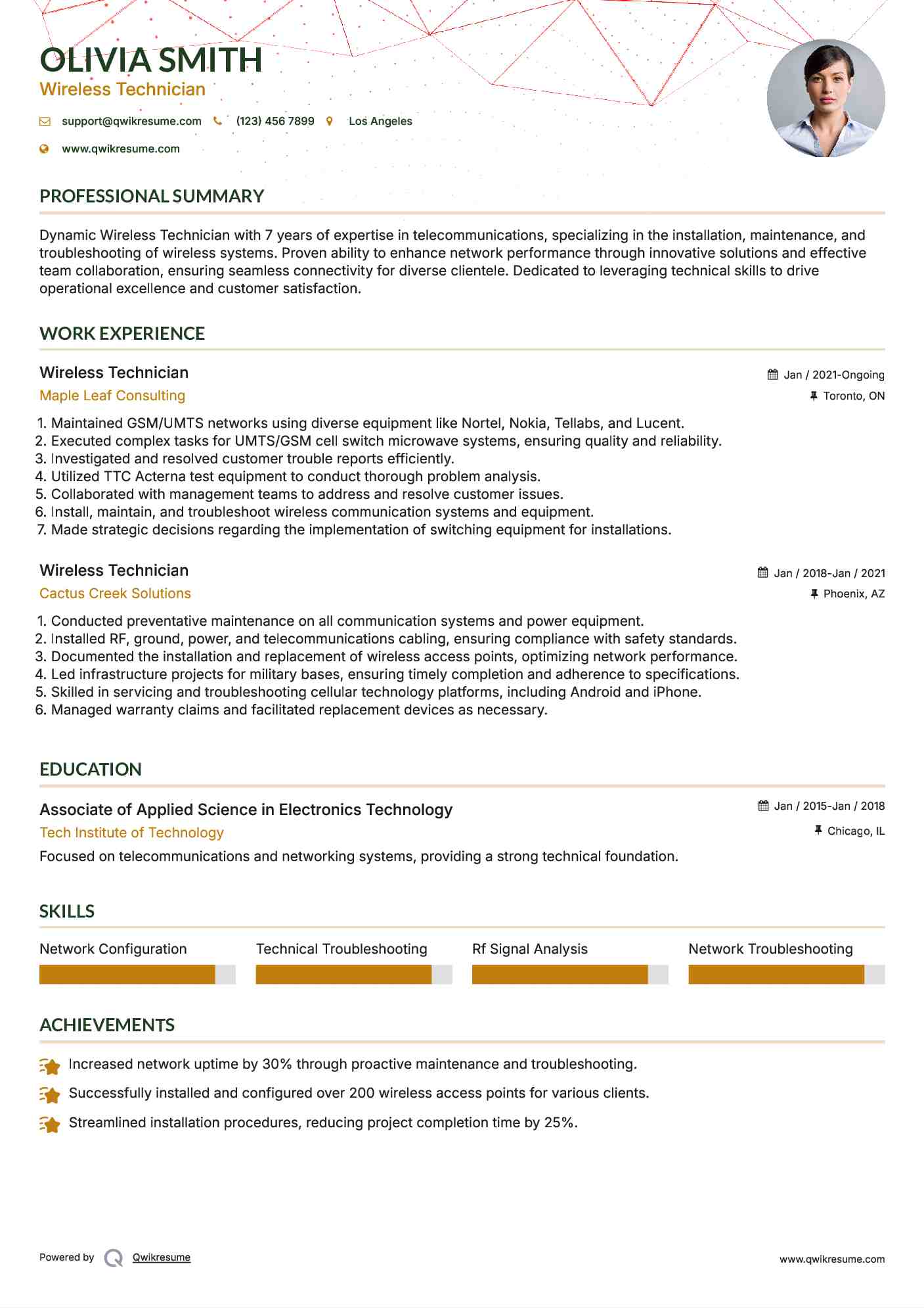 Wireless Technician Resume Sample