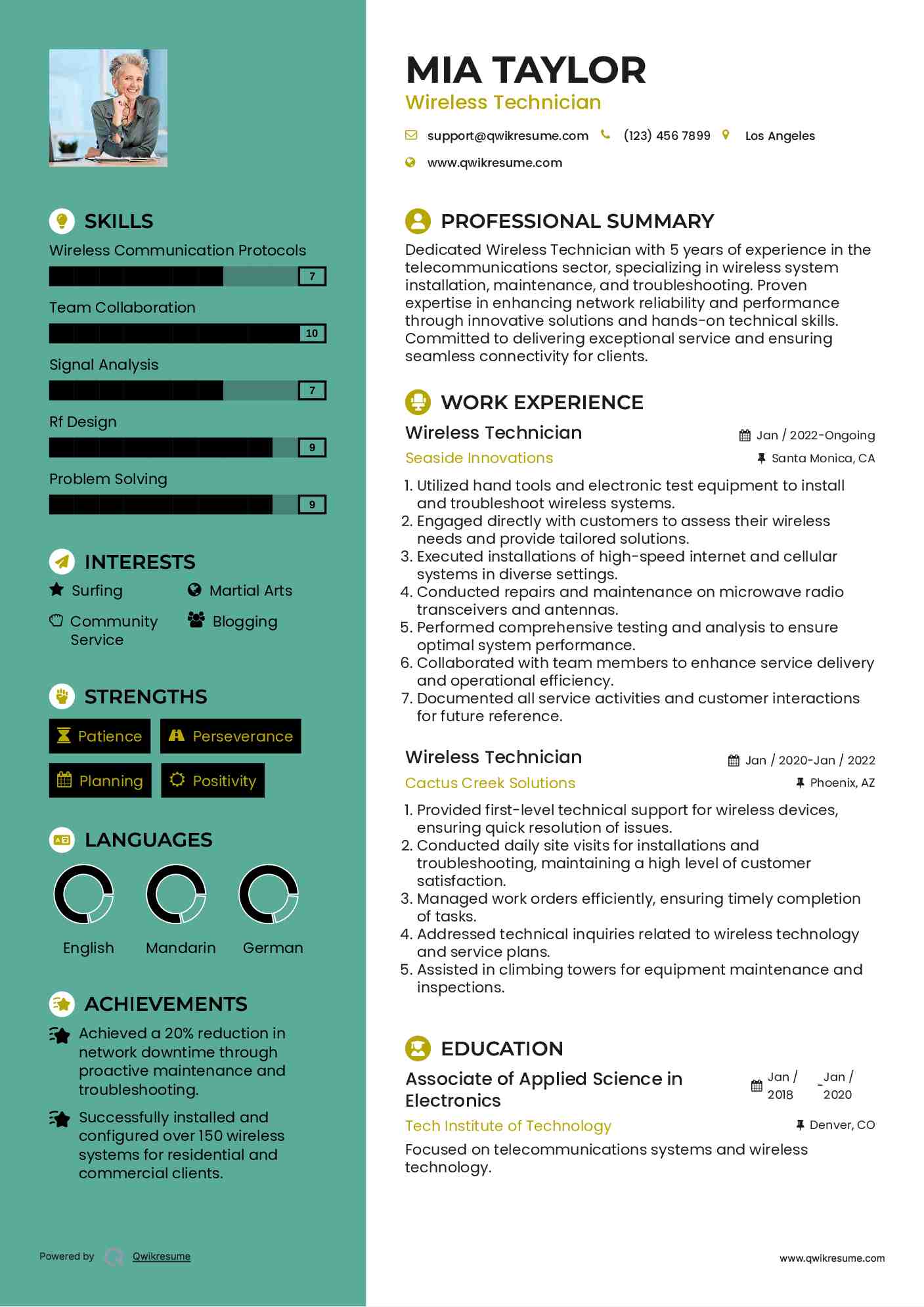 Wireless Technician Resume Model